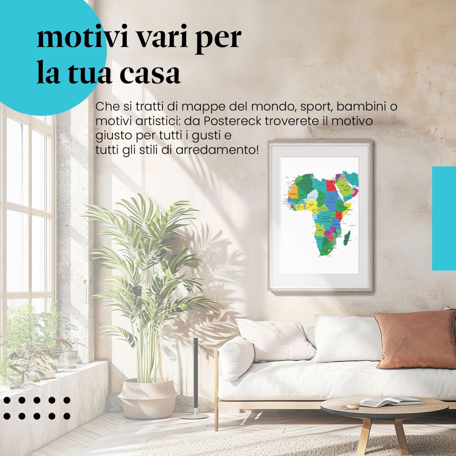 Postereck - 0936 - Mappa politica, Africa, Medio Oriente, paesi, continente - Decorazione Aula Scolastica, Materiale Didattico, Insegnamento, Quadri - Tela - 100,0 cm x 75,0 cm