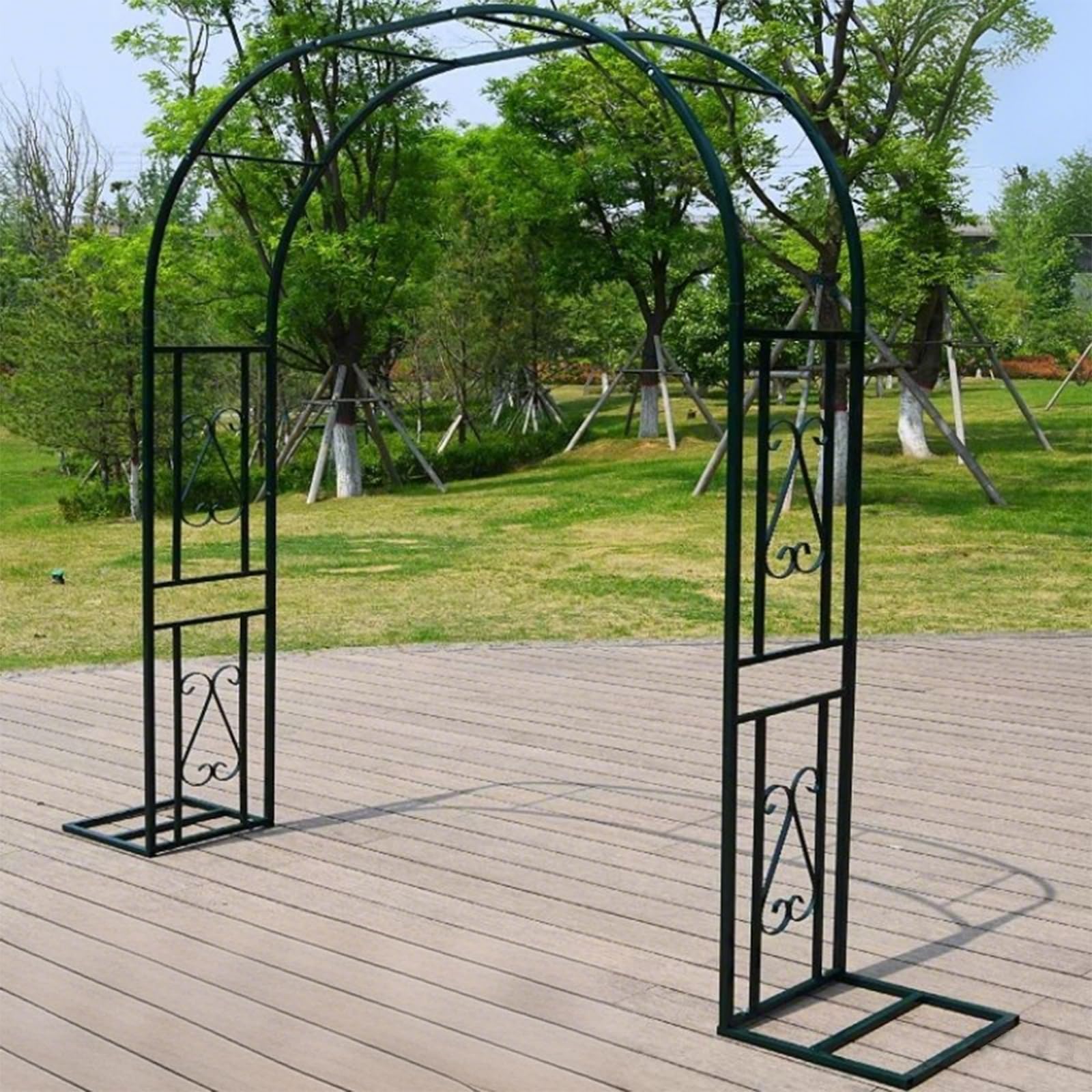 Wetsfgdg Metal Garden Arch,Metal Arch for Garden,Weatherproof Metal Garden Arch Easy to Assemble Flat Pack, No Tools Needed Sturdy Outdoor Archway for PlantsDark Green-A(220x40x230cm)