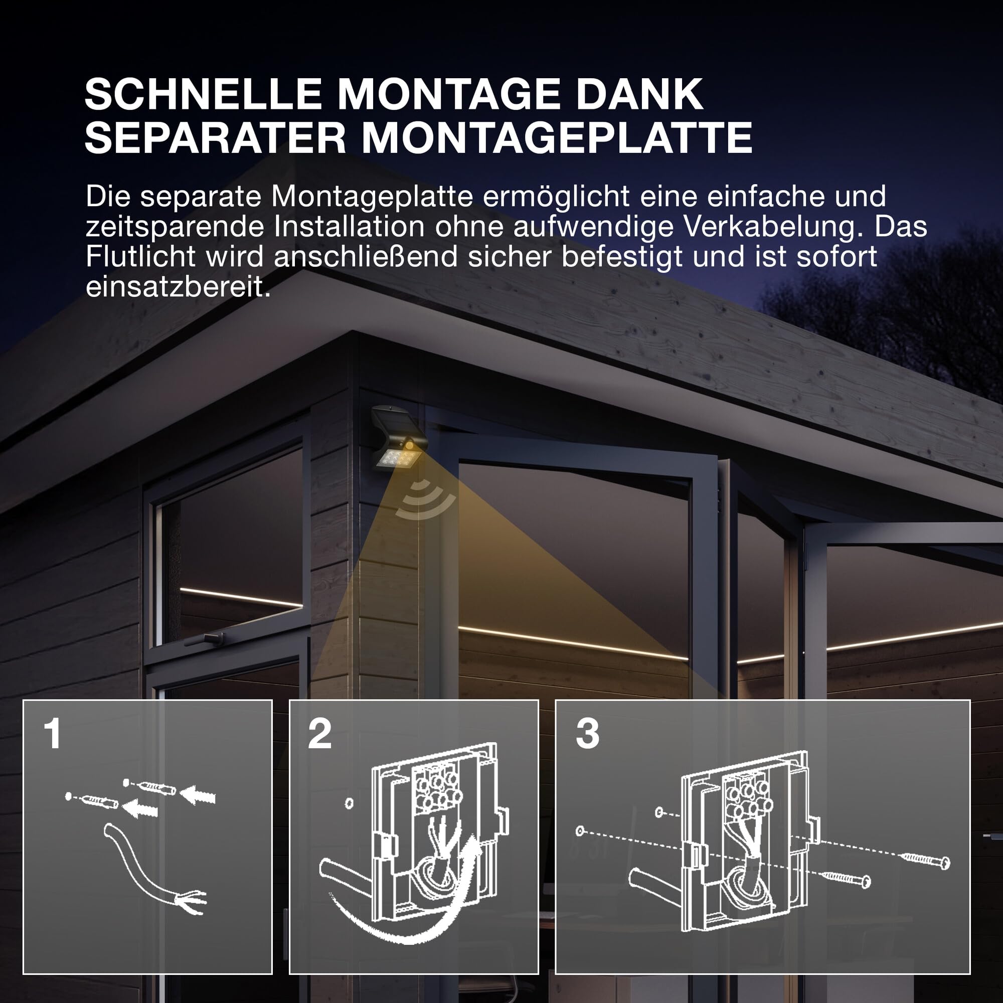 Osram LED-Solar-Außenleuchte Endura Outdoor schwarz mit Flutlicht und Solar-Panel, 5 m langes Kabel, mit Fernbedienung und PIR-Bewegungsmelder, 30 W, 4500 lm, 840, 4000 K Lichtfarbe, EEK A | ENDURA Flood Split Solar Sensor, Outdoor Lanterns, Schwarz, 3500