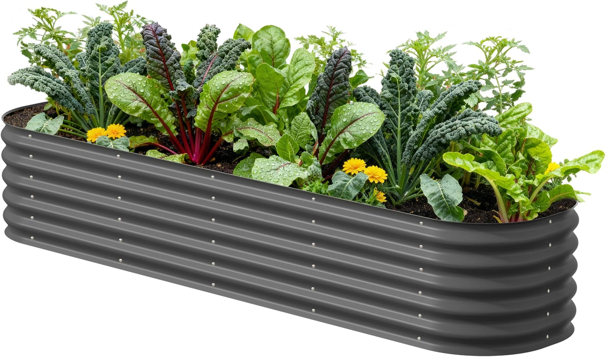 Vego garden Raised Garden Bed Kits, 17" Tall 9 in 1 8ft X 2ft Metal Raised Planter Bed for Vegetables Flowers Ground Planter Box-Modern Gray