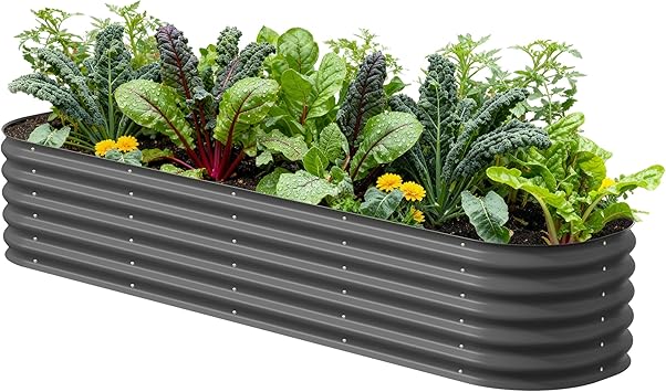 Vego garden Raised Garden Bed Kits, 17" Tall 9 in 1 8ft X 2ft Metal Raised Planter Bed for Vegetables Flowers Ground Planter Box-Modern Gray