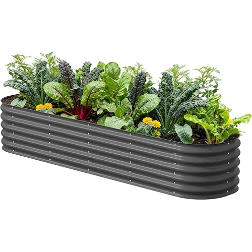 Vego garden Raised Garden Bed Kits, 17" Tall 9 in 1 8ft X 2ft Metal Raised Planter Bed for Vegetables Flowers Ground Planter Box-Modern Gray
