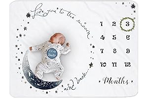 Moon Baby Monthly Milestone Blanket Boy, Newborns Month Blanket Gift for Baby Shower