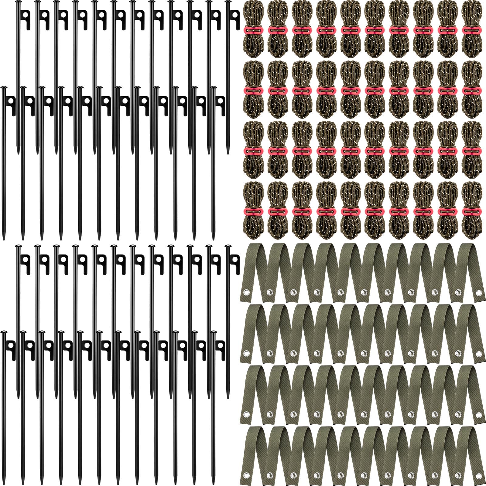 Suzile 120-teiliges Baumpfahl-Set, robuste Baumpfähle und Stützen zum Anlehnen von Bäumen, inklusive 11. 20,3 cm Stahlpfähle 15. 20,3 cm Stützgurte 13. 3,6 m Seil zur Verankerung des Hurrikanschutzes