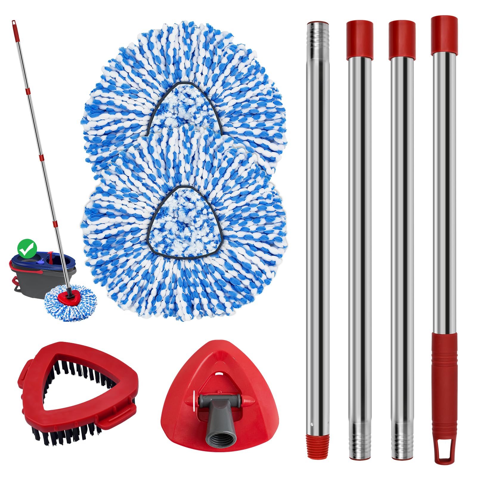 Spin Mop Handle Mop Heads and Base Replacement Sets
