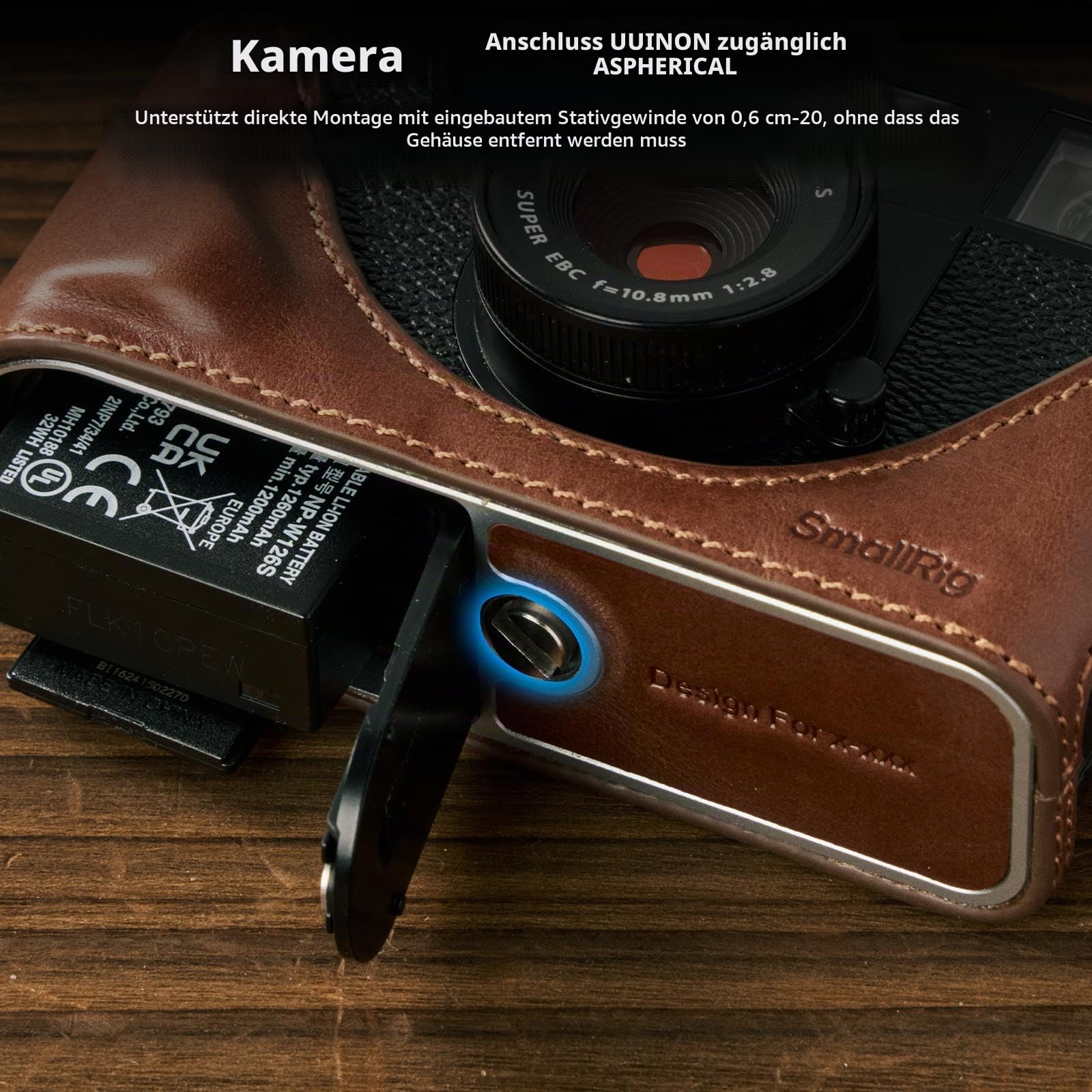 SMALLRIG X Half Ledertasche für FUJIFILM, Retro-Tragetasche mit Halbleder-Hülle, integriertem Kartenfach, tragbar und schützend mit gewebtem Schultergurt (Braun) – 5218