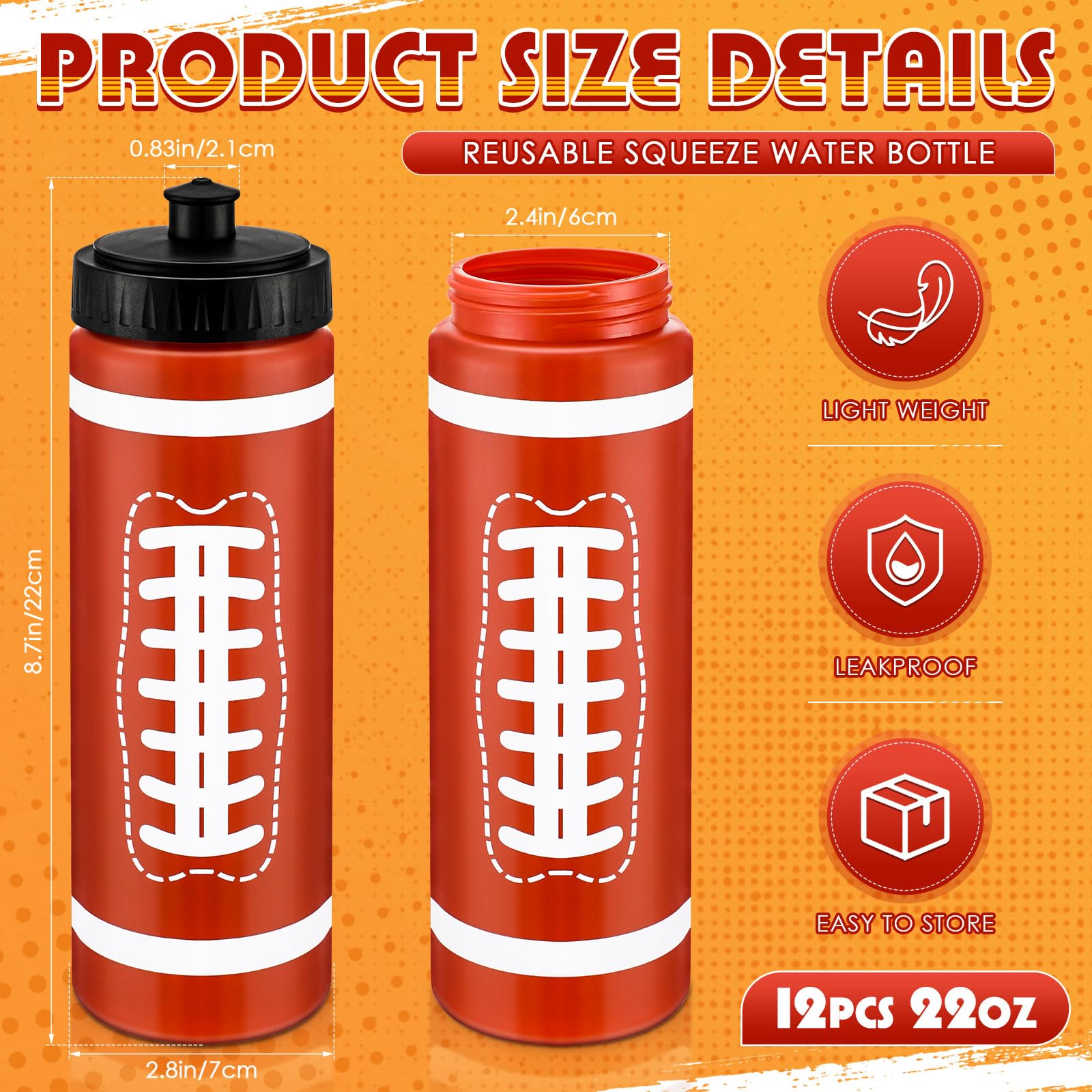 Set 12 Borracce Sportive 590 Ml Con 300 Adesivi Calcio – Senza BPA, Riutilizzabili, Bottiglie Per Squadre E Feste Di Compleanno