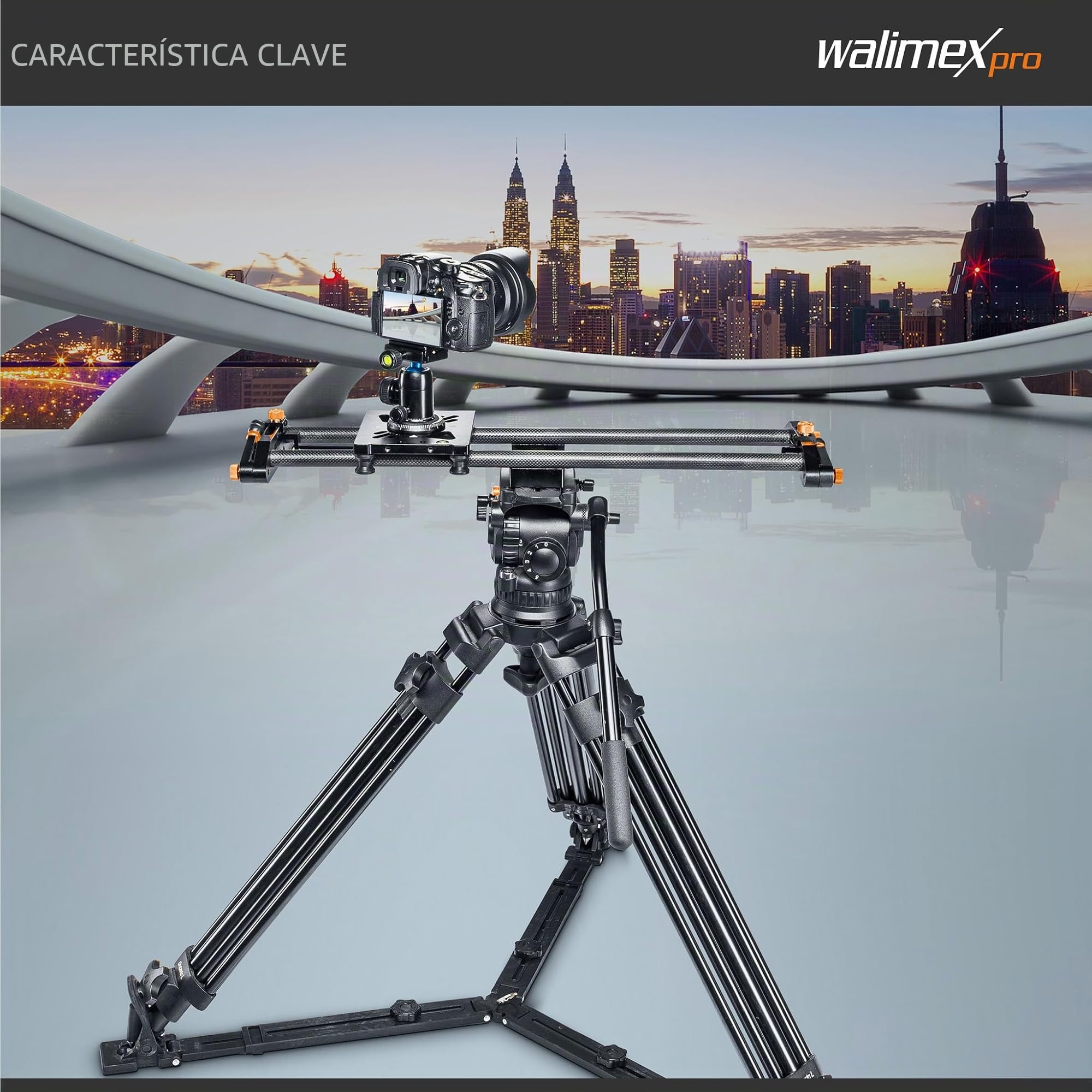Walimex Pro Slider de vídeo Carbon Pro - 50 cm, Movimientos Suaves, Incluye Bolsa de Transporte y Nivel de Burbuja, Color Negro