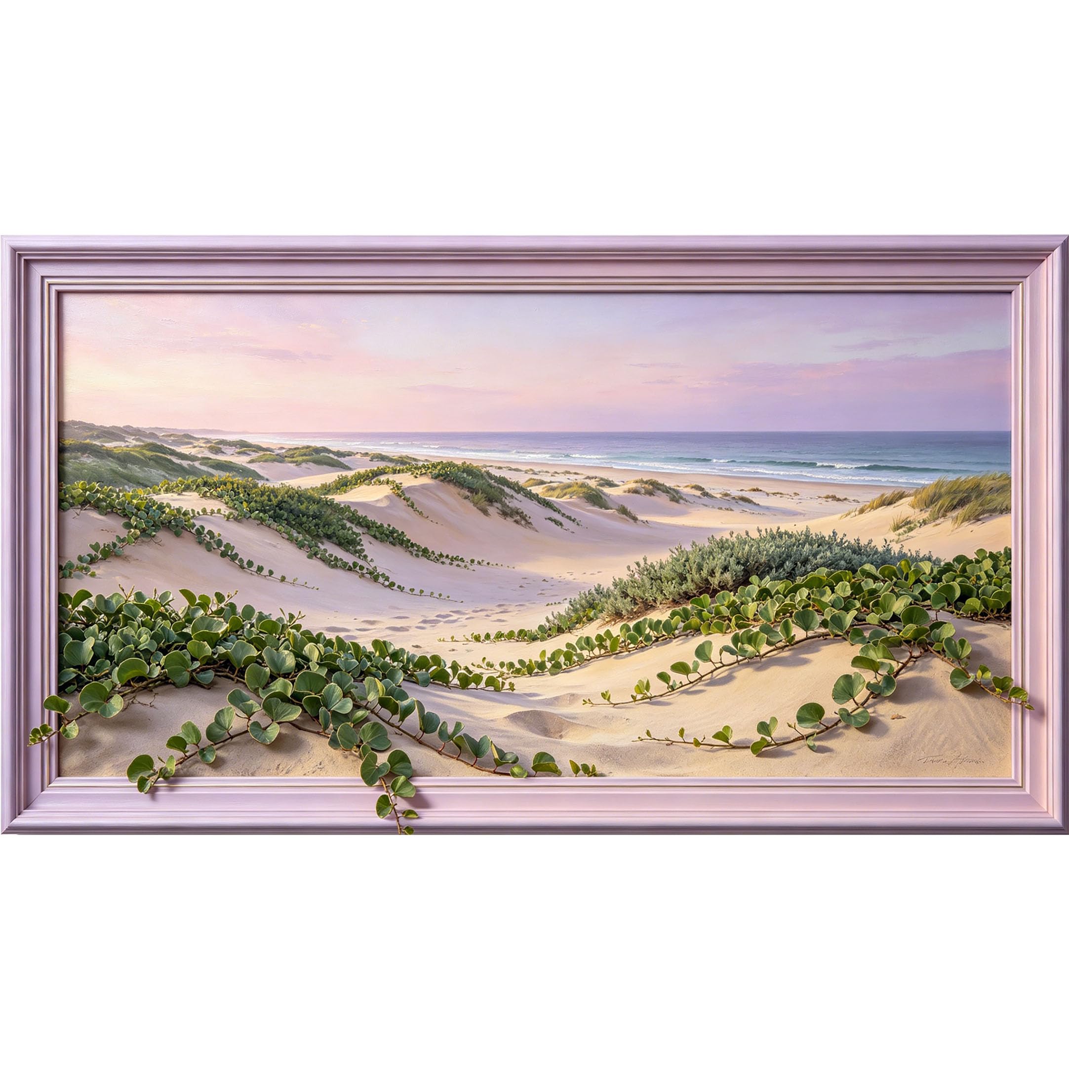 QZLITHOTIC 50×90cm3D Framed Wall Art， Coastal Sand Dunes Ocean View Self?Adhesive Mural， Water?Activated Peel & Stick Fabric Decor Wall Decal for Bedroom Living Room