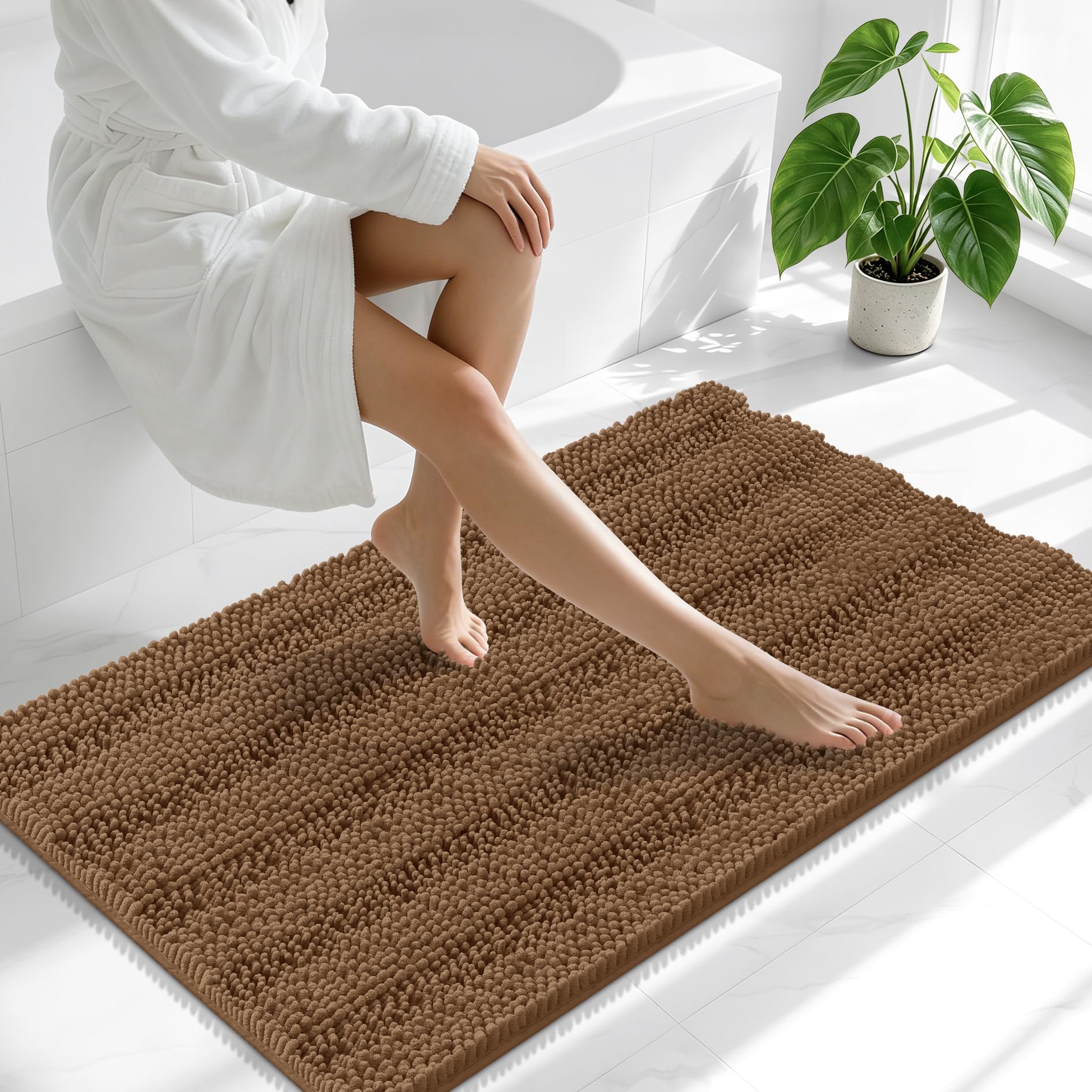 Smiry Thick Chenille Bathroom Runner Rugs 44x24, Absorbent Bath Mat, Mocha