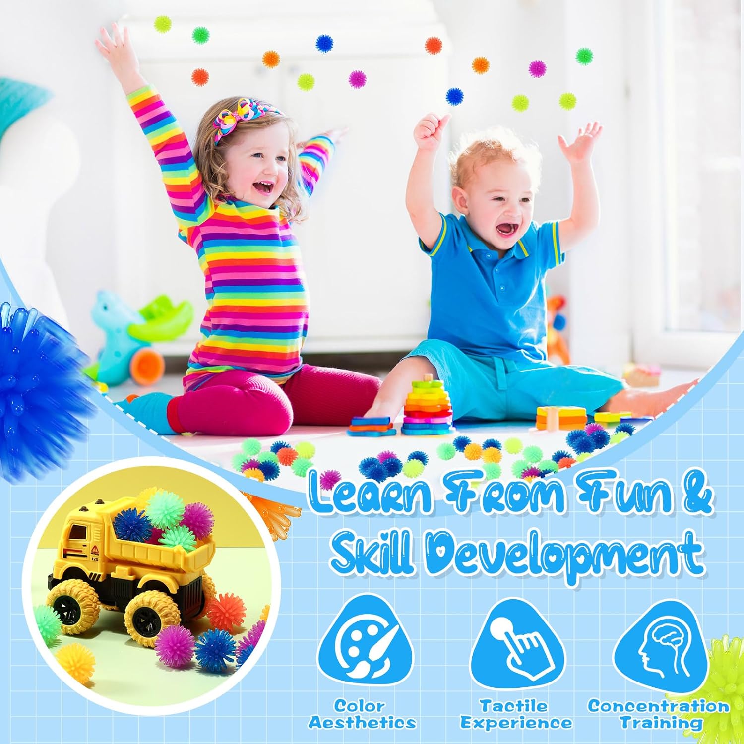 Poen 300個 ヤマアラシボール 1インチ 楽しい とがったヘッジボール ソフト ハンドフィジェット 感覚ボール 心を落ち着かせ