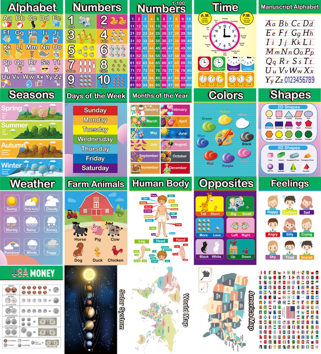 Buy 20 Preschool Educational Posters Classroom Decorations Early
