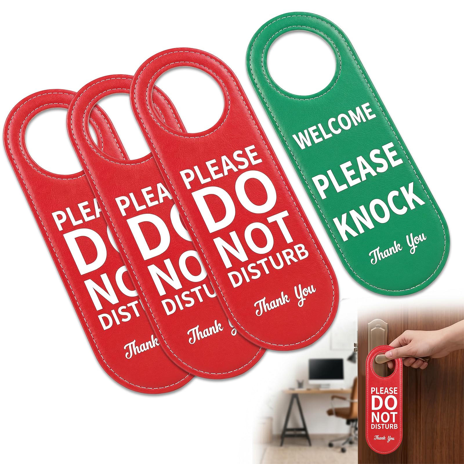 3 x "Do Not Disturb"-Schild, PU-Leder, doppelseitig, Türhänger für Büro, Schlafzimmer, Wohnheim und Konferenzraum