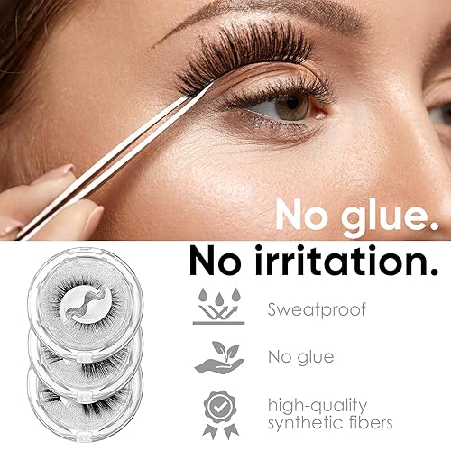 Miniatura 7 de Pestañas autoadhesivas, pestañas postizas naturales, pestañas esponjosas y de aspecto natural, pestañas reutilizables sin pegamento para mujer,