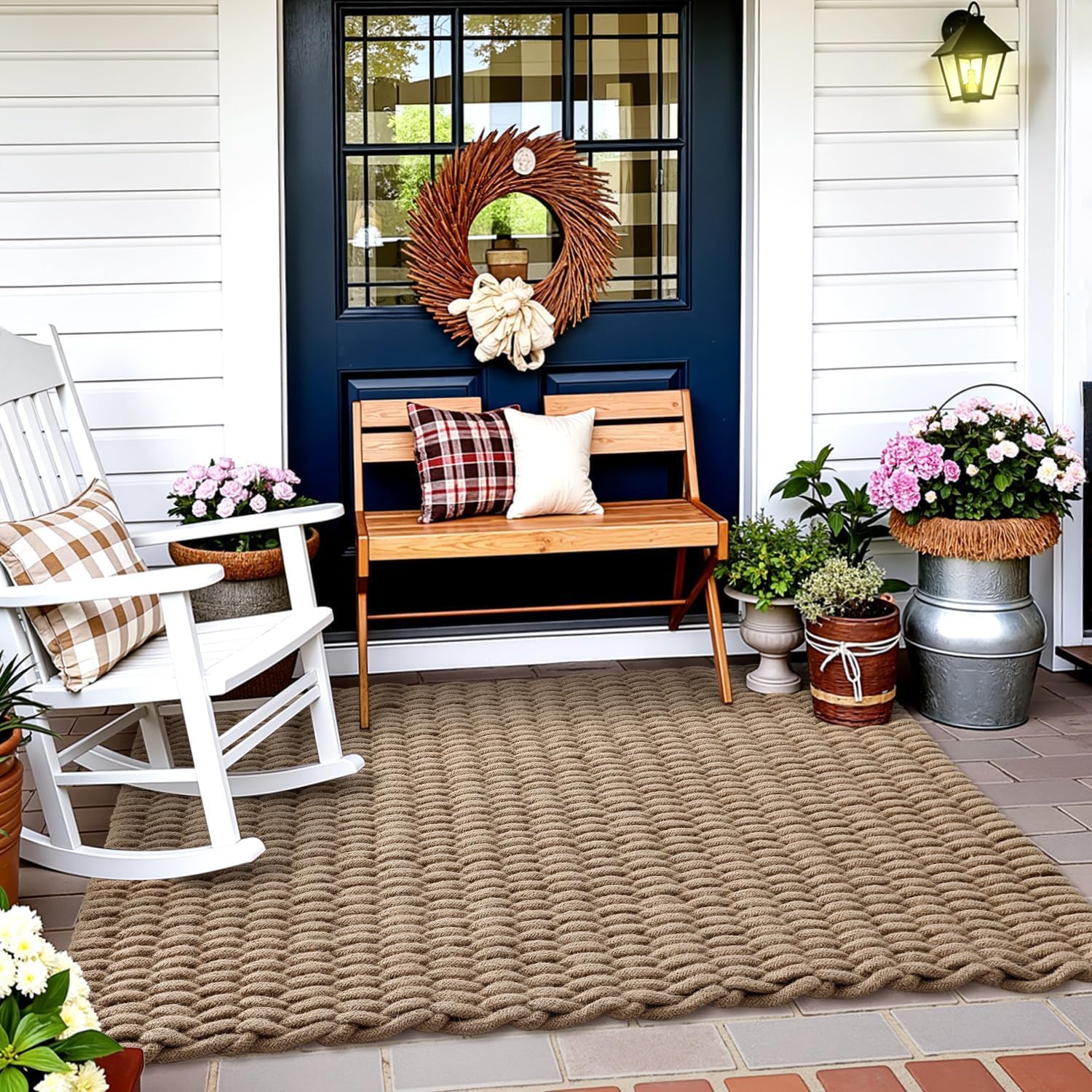 DEXI Felpudo de Yute Natural 60 x 90 cm, Alfombra Entrada Casa Exterior Antideslizante y Resistente, Felpudos Atrapar Suciedad para Puertas, Accesorios para el Hogar, Marrón