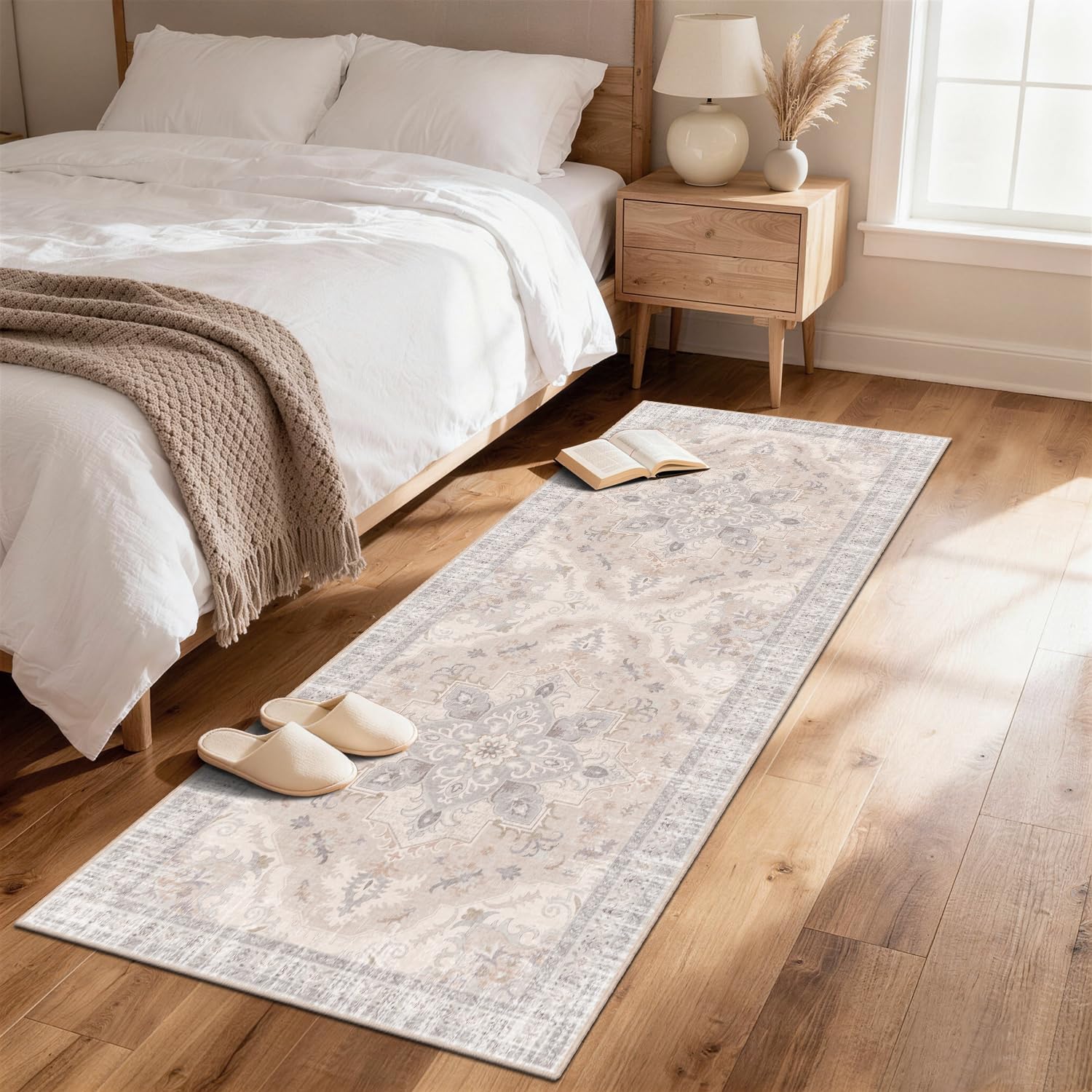 TTelephant 2x6 Runner Rug, Soft Non-Slip Vintage Medallion Rug, Low-Pile Printed Indoor Runners for Entryway, Hallways, Kitchen, Laundry Room, Bedside