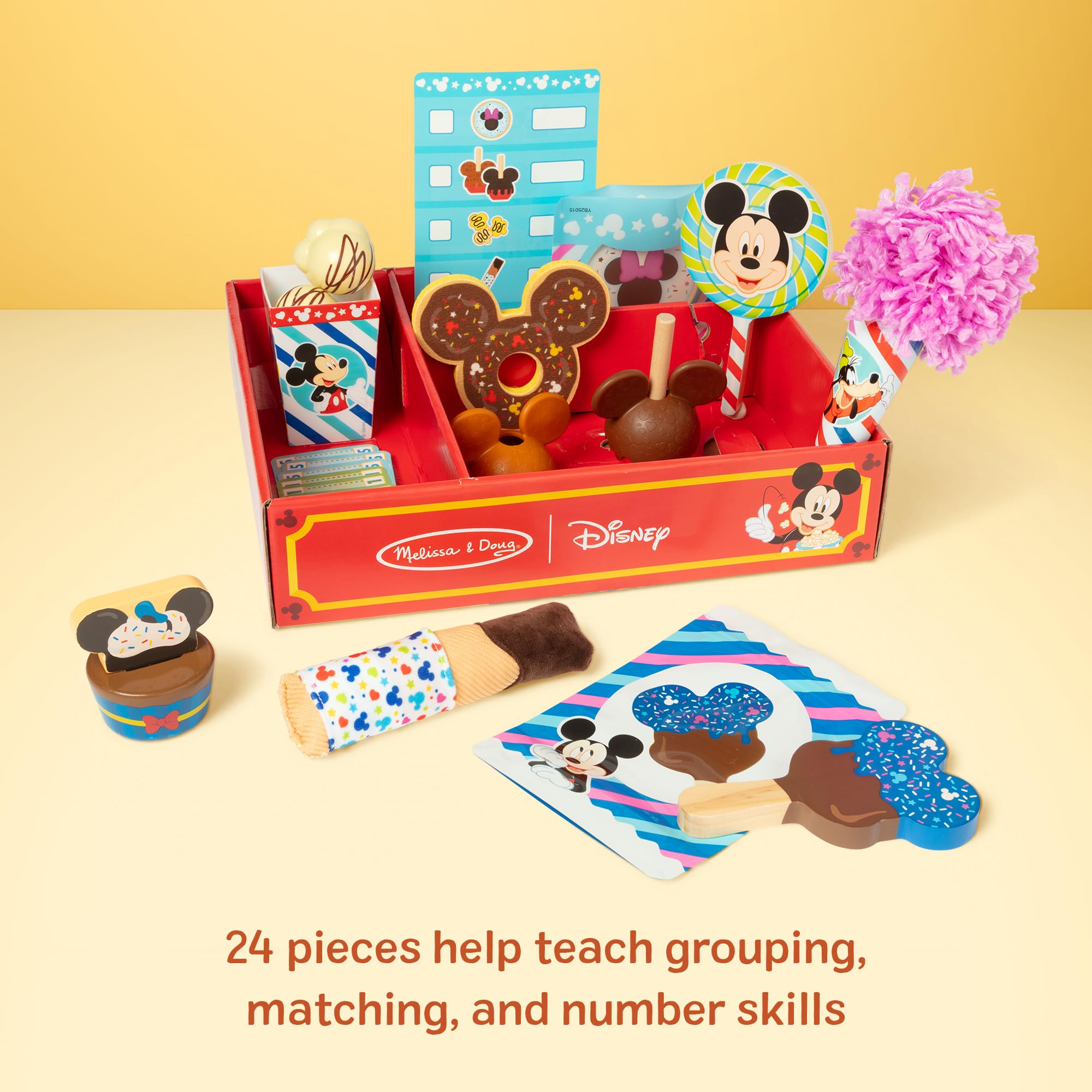 Melissa & Doug Disney Snacks & Popcorn Ensemble de Nourriture en Bois – 24 pièces | Mickey Mouse, Minnie, Jouet en Bois pour garçons et Filles à partir de 3 Ans – Certifié FSC