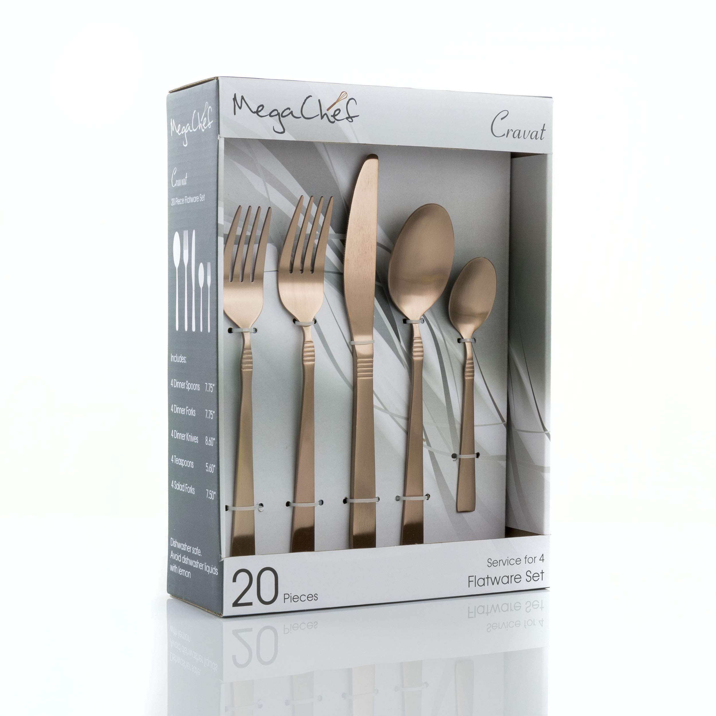 MegachefCravat Collection Silverware Utensil Flatware Set, Stainless Steel, Matte Rose
