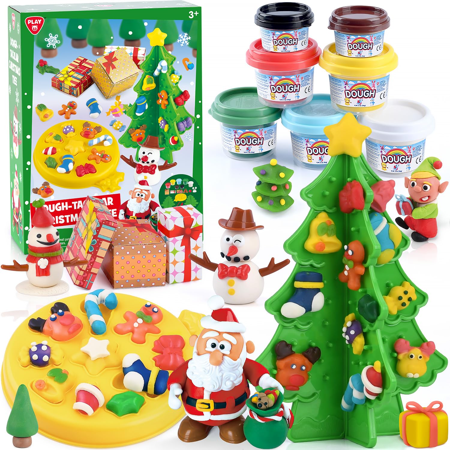 PLAY Christmas Color Dough Sets for Kids, DIY Christmas Dough Toys Gifts for Grandkids, Safe & Non-Toxic Toys Gifts for Boys Girls