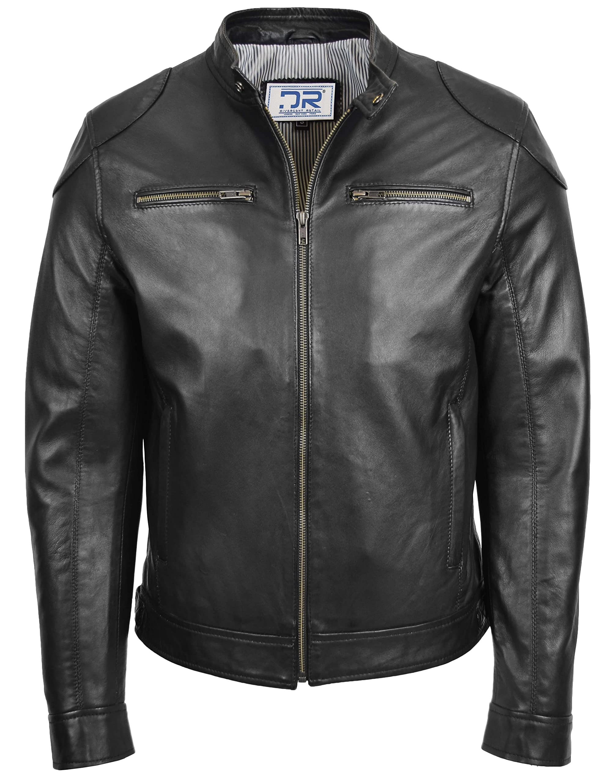 Divergent Retail Men's Black Dr139 Vintage Biker Leather Jacket (As8, Alpha, L, Regular, Short)