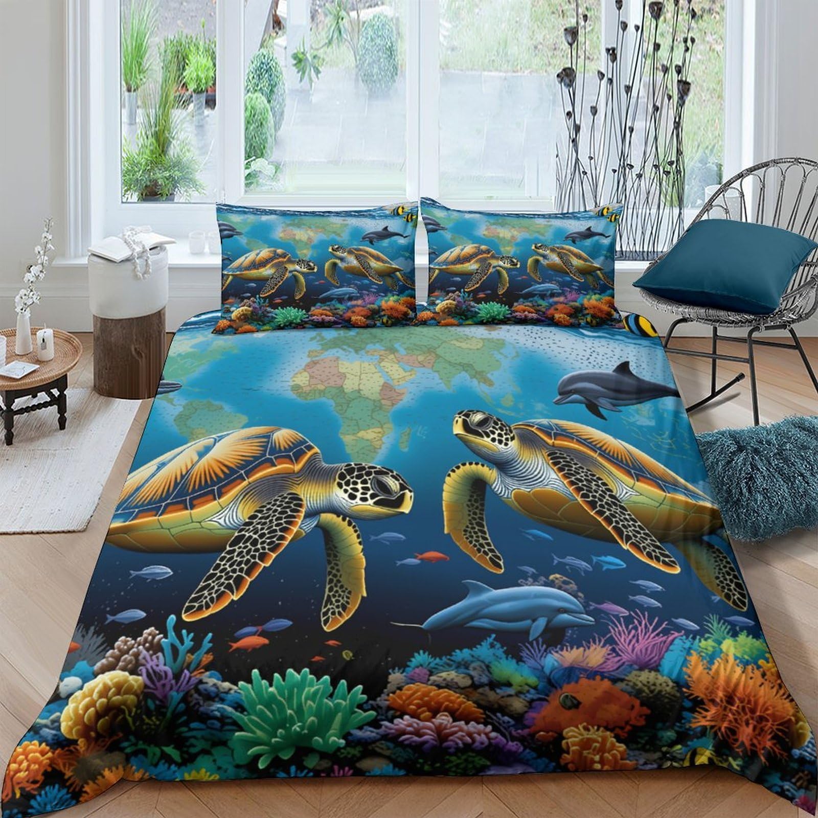 Ctjqhvkz Style-6 3D Printed Sea Turtle Ocean Fitted Sheet Microfiber Soft Breathable Coral Reef Mattress Cover For Bedroom Guest Room Decor Single（135X200cm）