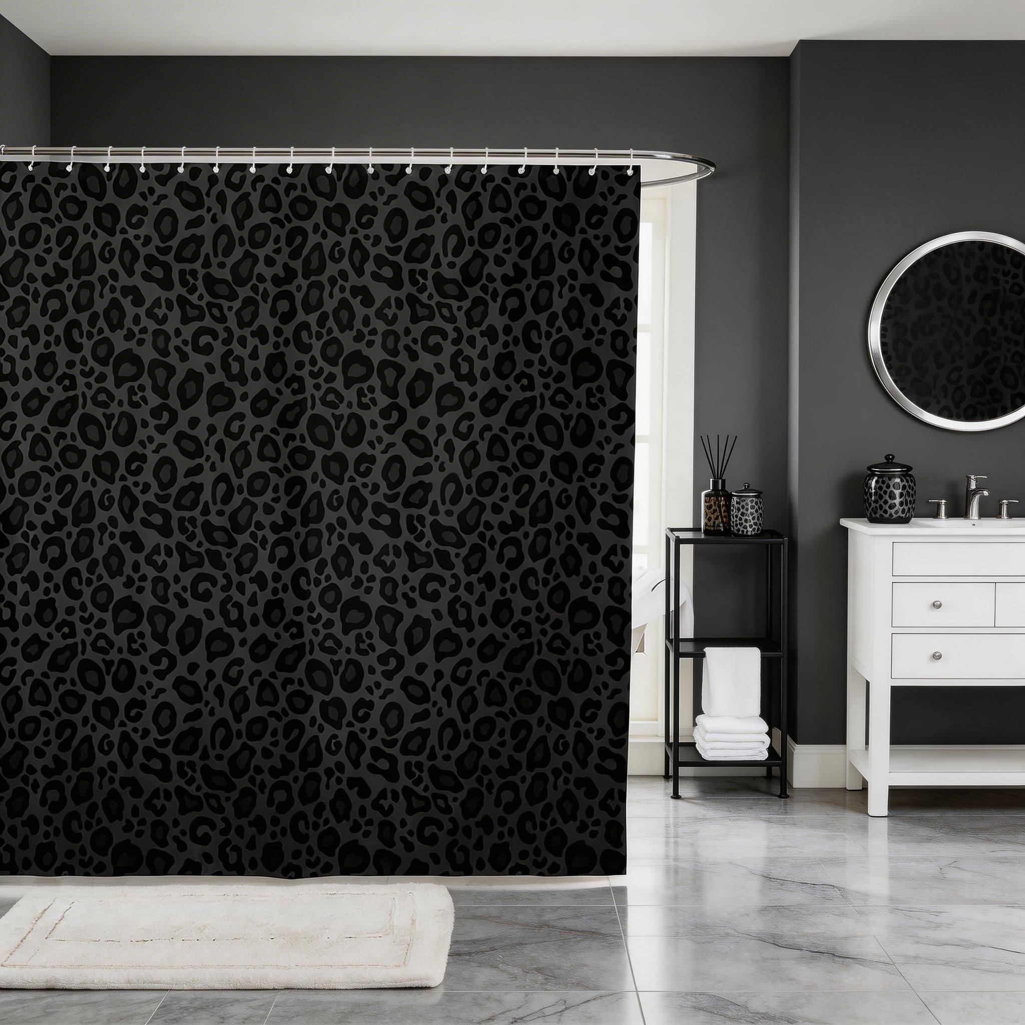 Castle Fairy Leopard Print Shower Curtains,African Cheetah Wildlife Bathroom Curtains for Kids Teens Adults,Gray Wild Animal Skin Waterproof Bath