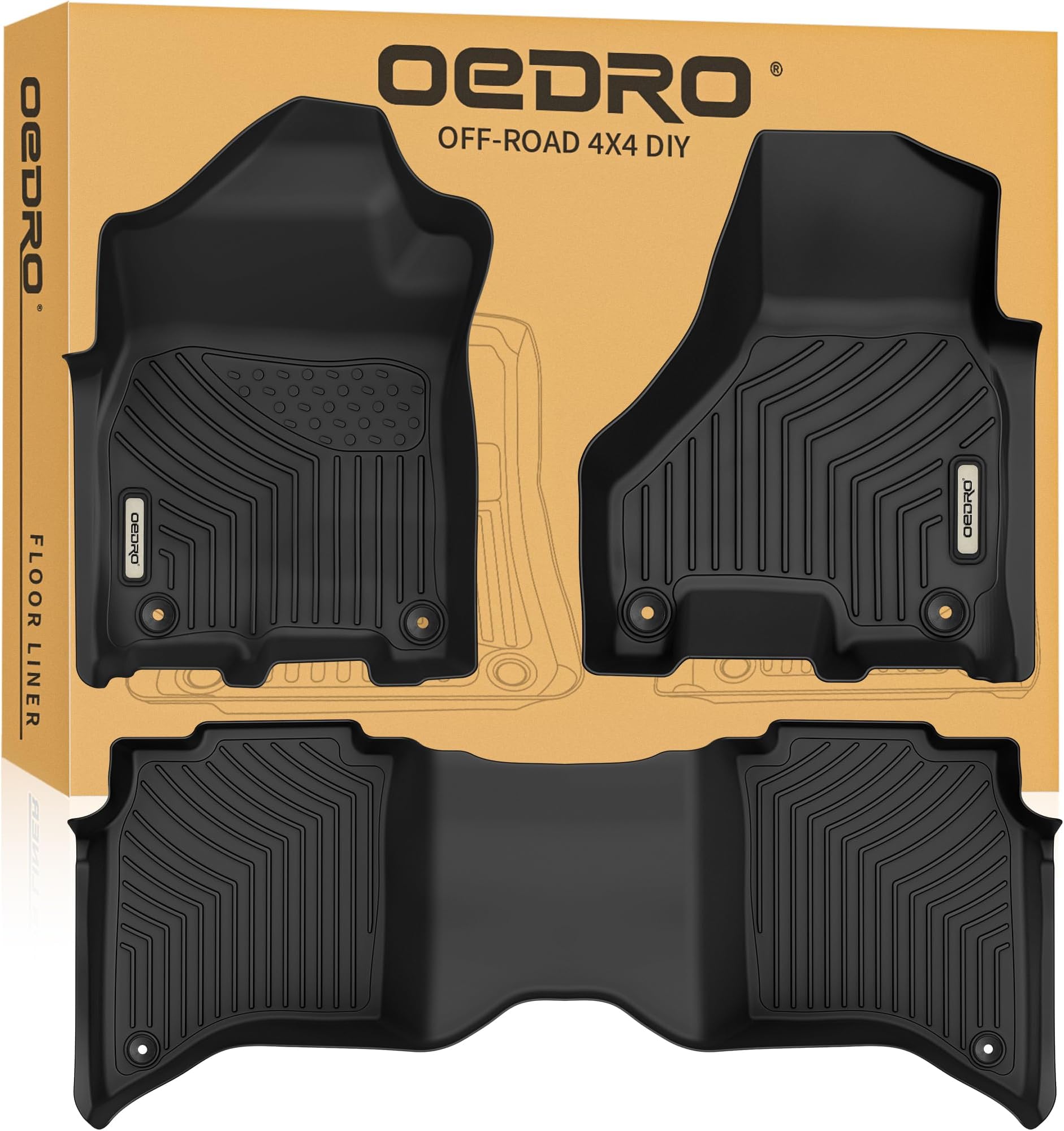 OEDRO Floor Mats Fit for 2019-2025 2026 Ram 2500/3500 Crew Cab with 1st Row Bucket or Bench Seats, Custom Fit TPE All Weather Car Mats Includes 1st and 2nd Row