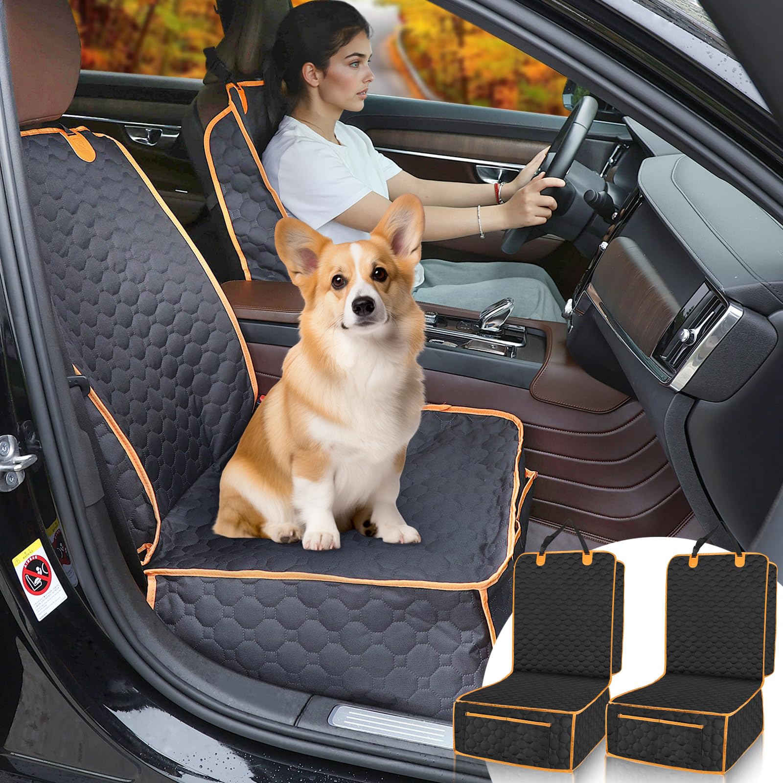 Homsunyi 2 Packs Front Seat Car Cover, Waterproof Dog Car Seat Cover, Non-slip & Scratch-Proof, Pet Car Seat Protector with Side Flaps and Storage Pocket, Car Seat Cover for Most Cars, Trucks and SUVs