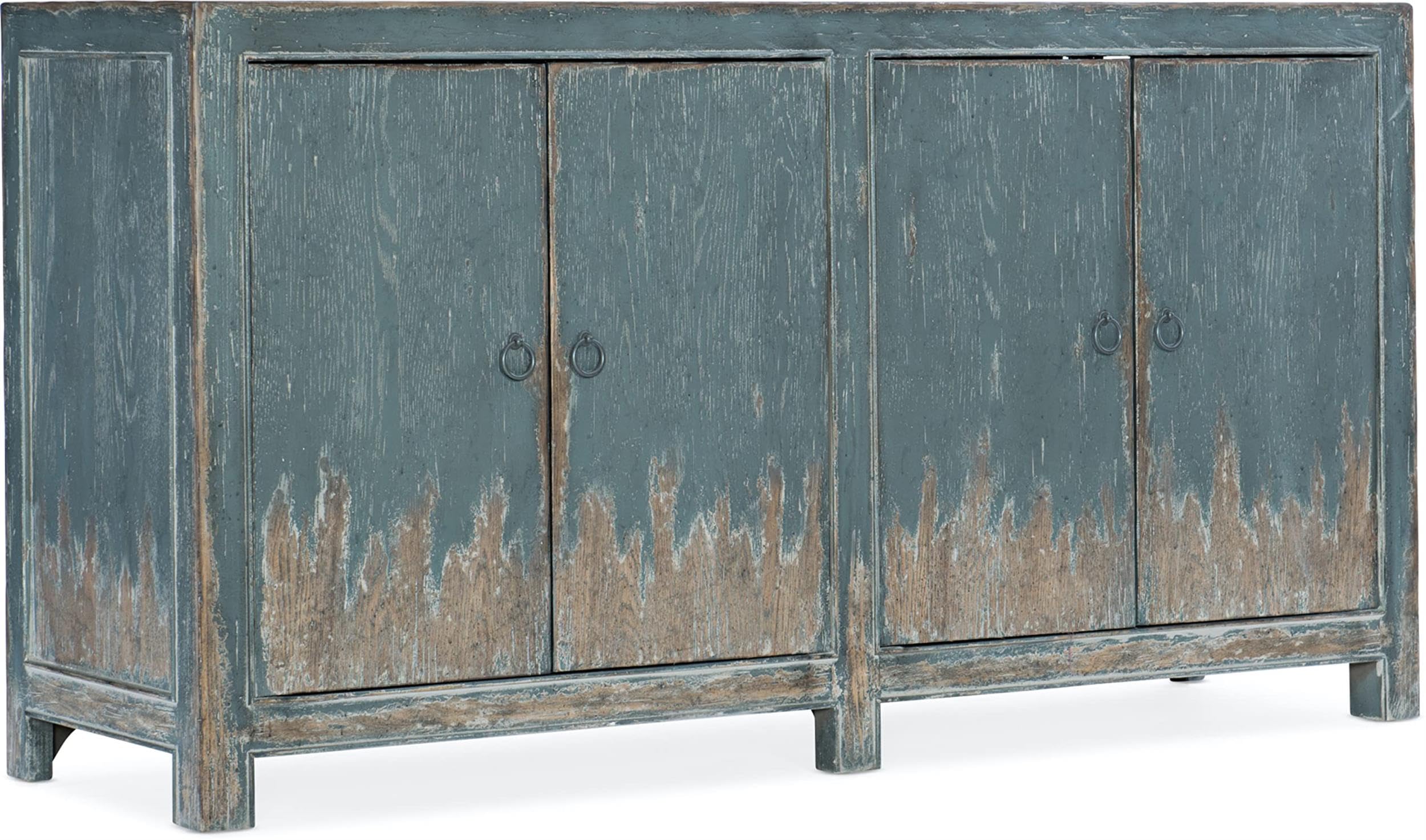 BOWERY HILL Contemporary Media Console, Antique Blue Finish, 4 Doors, Adjustable Shelves, Ventilated Back Panel, Textured Design, Home Entertainment
