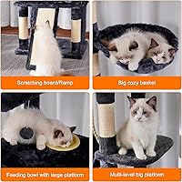 Vista 8 de Heybly Tall Cat Tree, 78-inch Multi-Level Cat Tower for Indoor Cats, 2 Widened Plush Perches Cat Condo with Scratching Board and Big Caves, Smoky