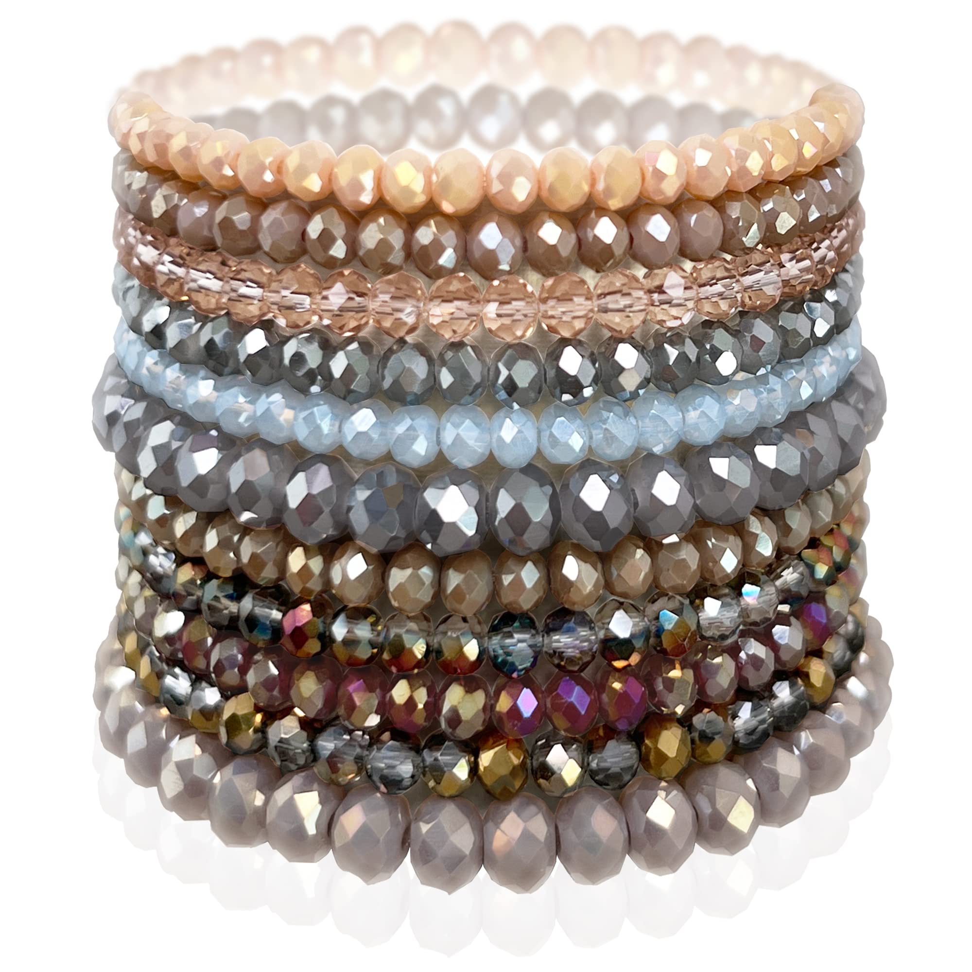 CATCHY & CRAFTY Bracelet Crystal Stretch Stackable Layering Colorful Statement Bracelets Women Glass Beaded Boho Friendship Mothers Day Gift