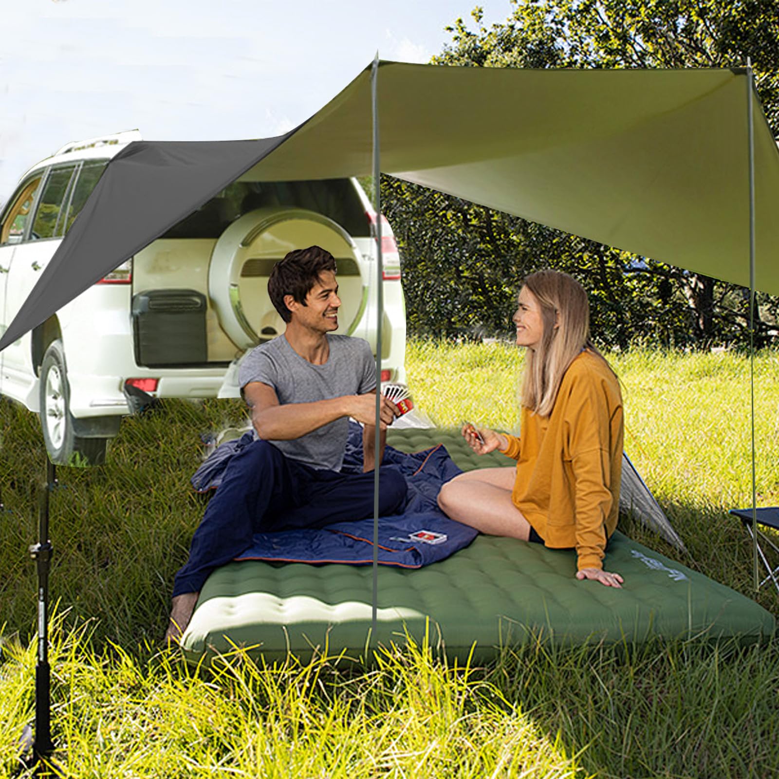 Toldo Coche, 280 x 380 cm Toldo para Portón Trasero y Lateral Impermeable, para Furgonetas y Autocaravanas (Negro)