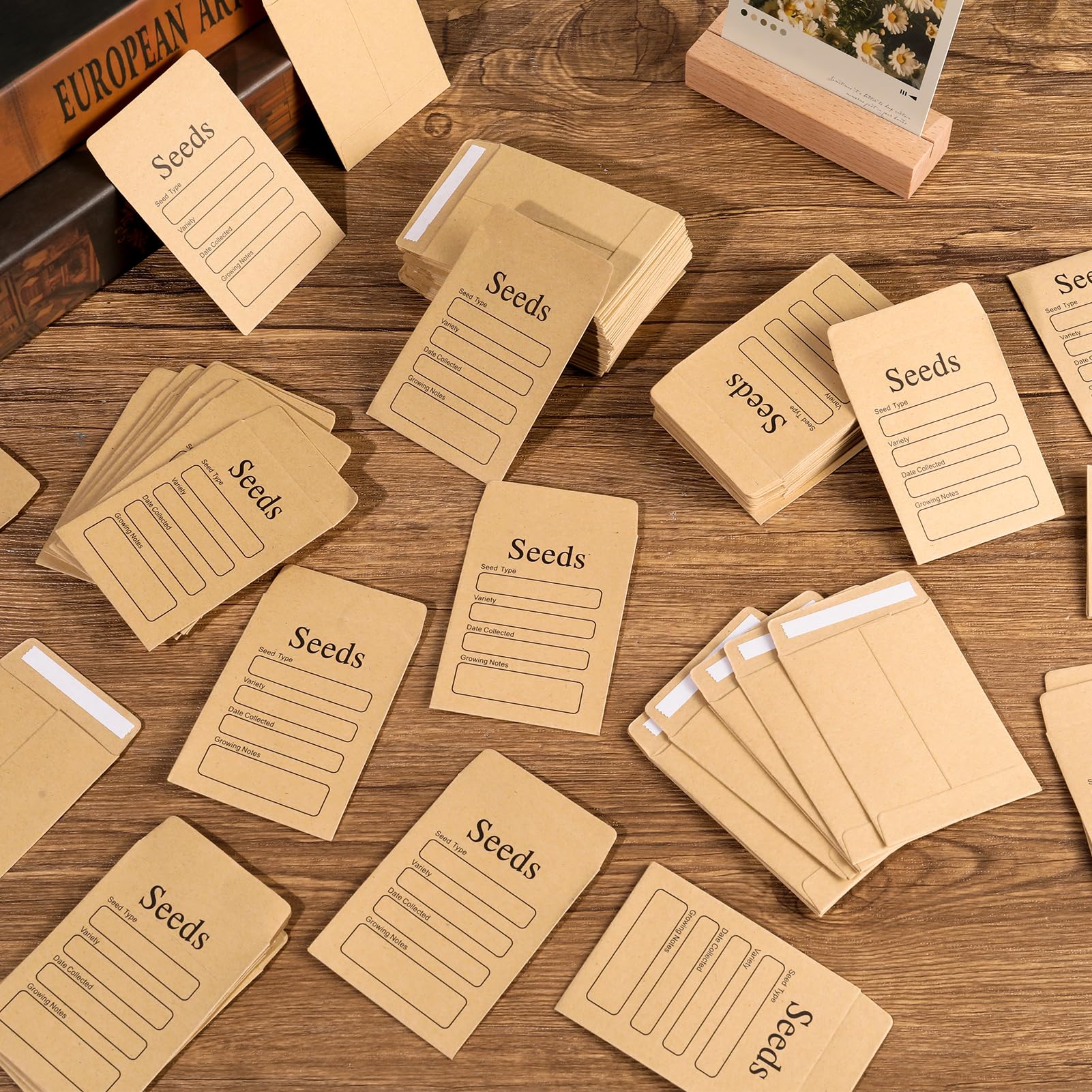 FRIUSATE Lot de 200 enveloppes de semences autocollantes en papier kraft marron 6 x 8 cm
