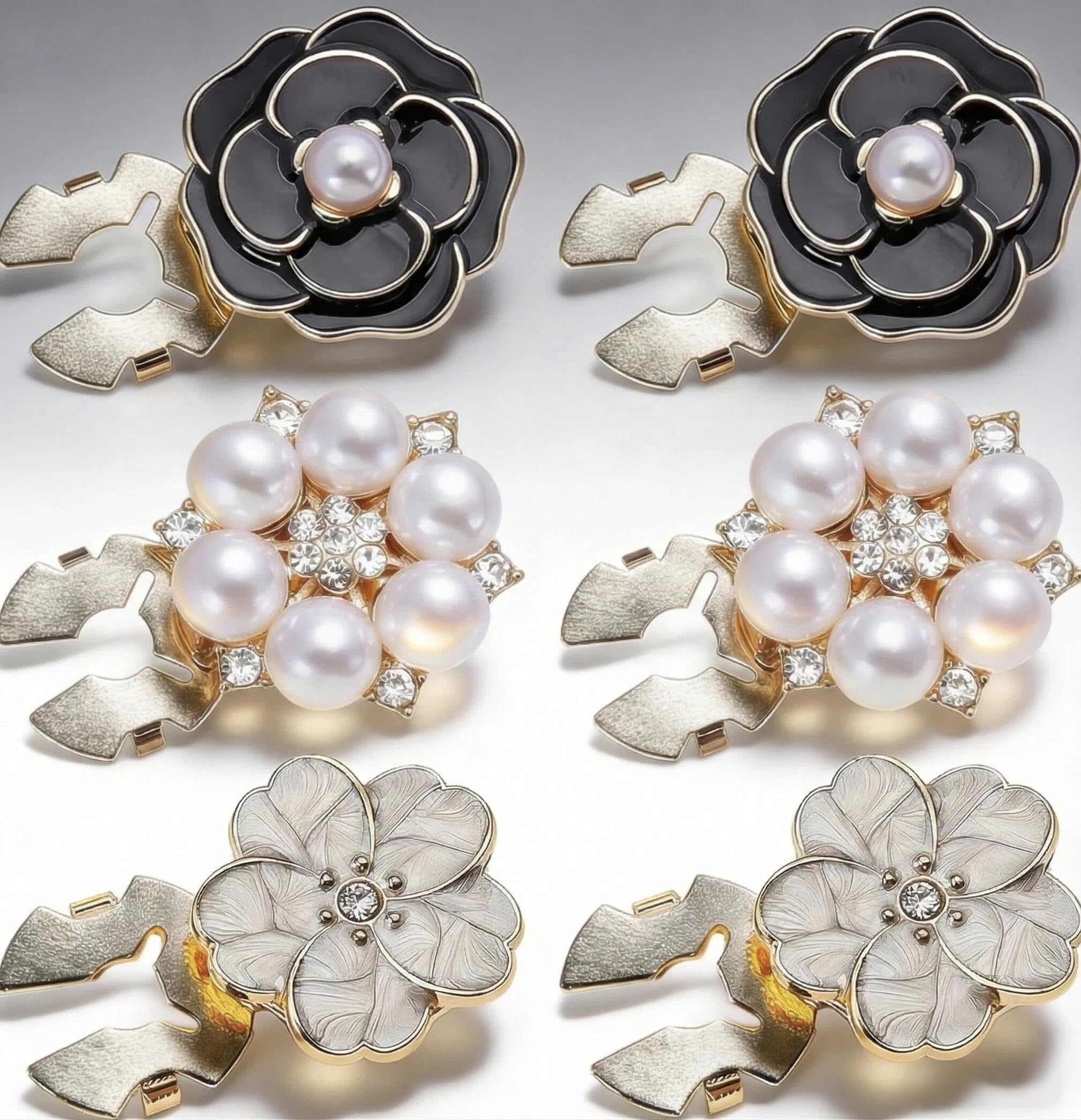 6PCS Button Covers,Detachable Rhinestone,Rhinestone Pearl Flower Button Covers