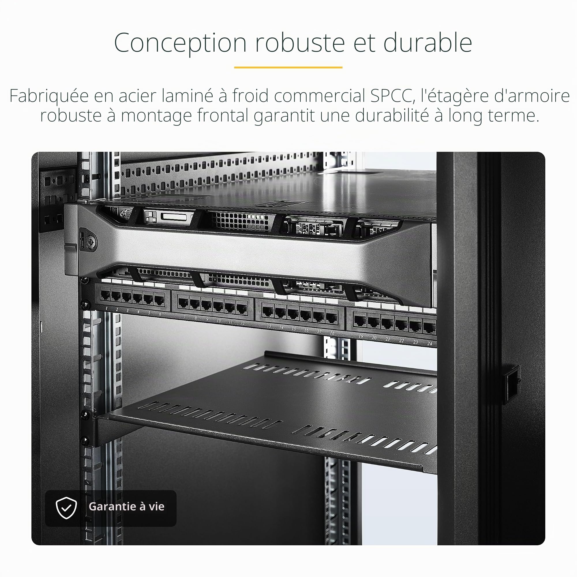 StarTech Lot de 2 Étagères Cantilever Ventilées 1U, 20kg (CABSHELF116V2PK) | Plateau universel, Montage en rack, Armoire réseau, Acier robuste, Serveur