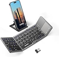 Vista 1 de Samsers Teclado Bluetooth plegable multidispositivo con panel táctil recargable de modo dual (2.4 G+BTx2) teclado inalámbrico con soporte, teclados
