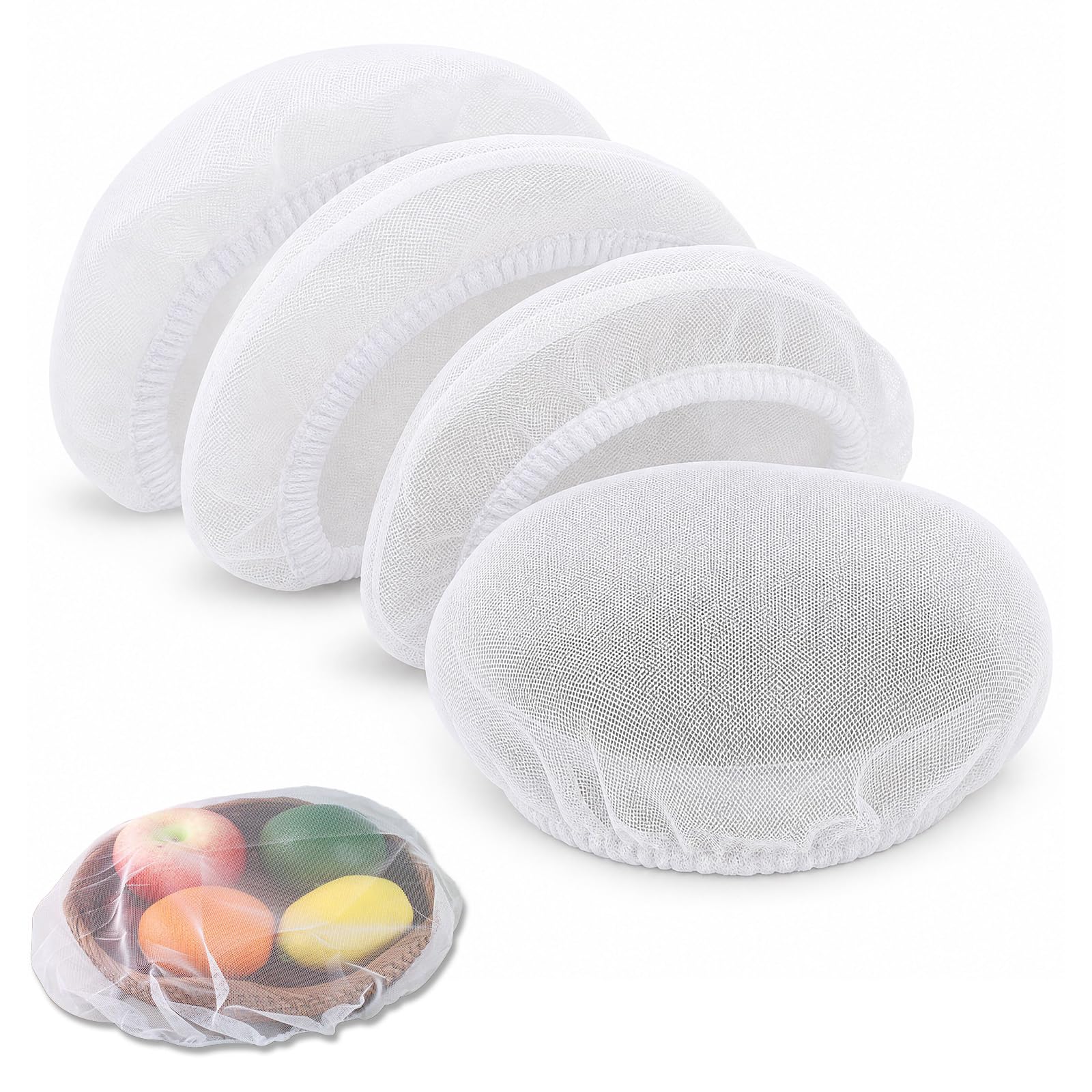 4er Set Lebensmittelabdeckung aus Mesh 20-30cm | Weißes Insektenschutznetz für Trocknen, Gären & Töpfe - Lebensmittelecht, Luftdurchlässig & Sicher