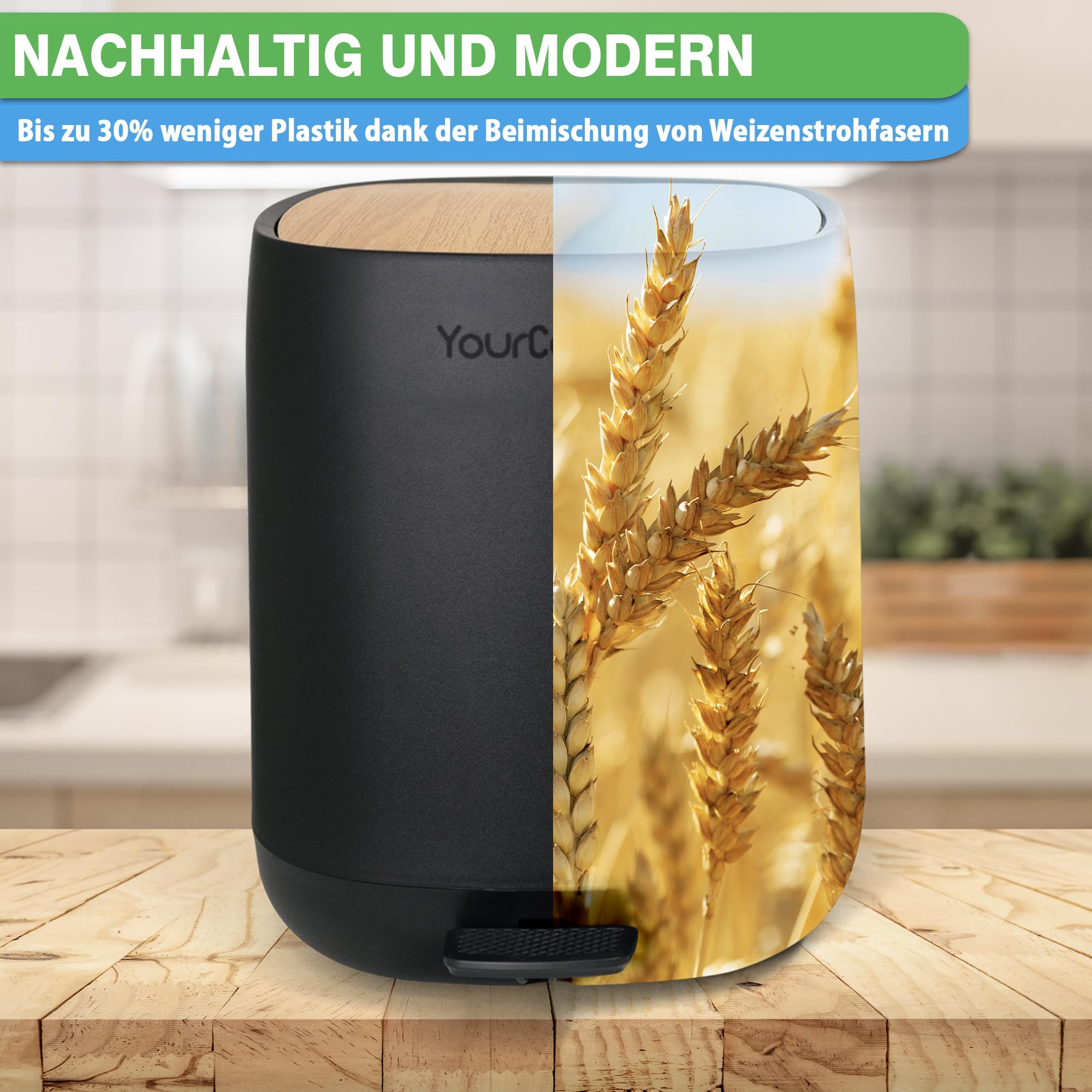 YourCasa Mülleimer Bad [5L] - 30% weniger Plastik - Badeimer - Kosmetikeimer Badezimmer Klein - Badmülleimer mit Deckel und Softclose – Abfalleimer Toilette WC - herausnehmbaren Inneneimer (Schwarz)