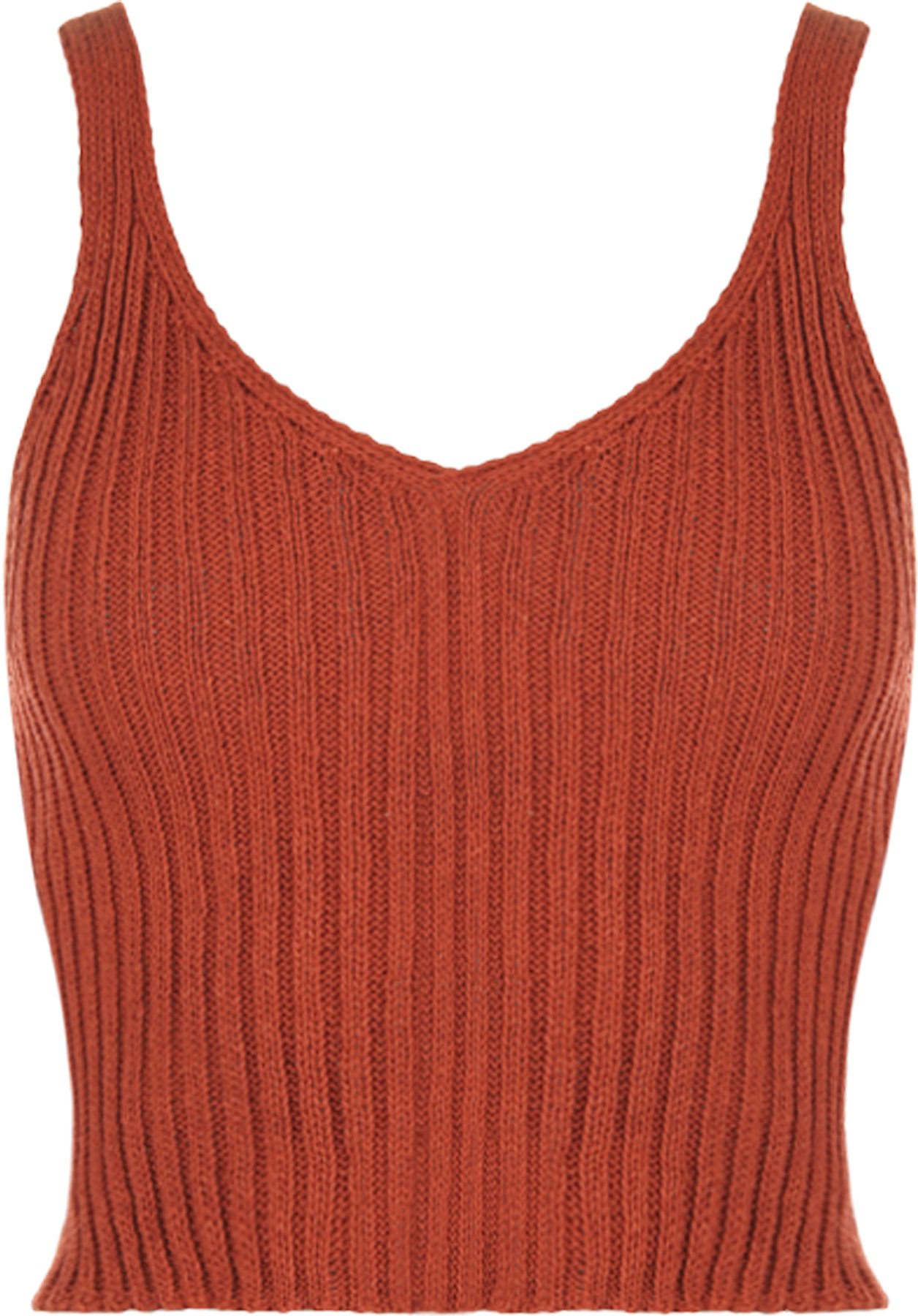WearAll Women's Stretch Sleeveless Ribbed Knitted Crop Short Vest Top - Rust - 12-14