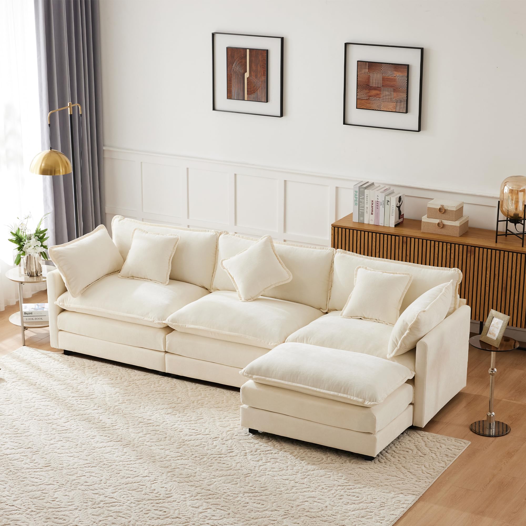 KecDuey Sofá de 3 plazas, 283 x 147 x 84 cm, diseño moderno, tela de chenilla, sofá tapizado, sofá de tres plazas, sofá de esquina con reposapiés, sofá esquinero en forma de L, adecuado para salón y
