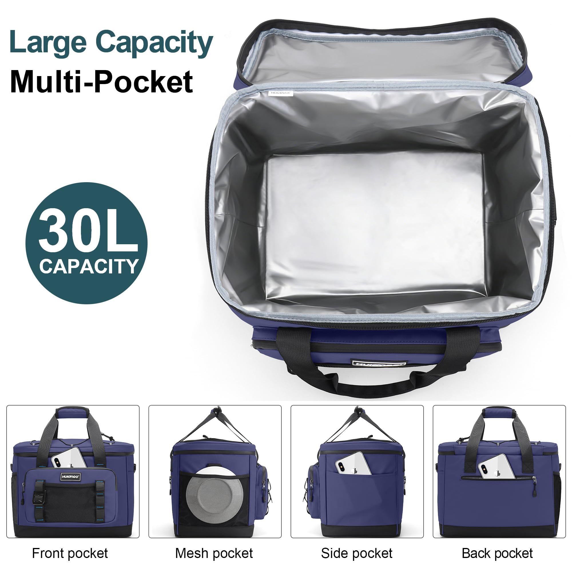 Hulongo Borsa Termica,30L Grande Impermeabile Pieghevole Picnic Borsa Isolata per Campeggio, Viaggi, Spesa e Pesca