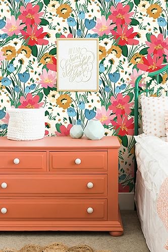 Miniatura 8 de Luvdecor Papel tapiz floral para despegar y pegar, extraíble, bohemio, papel tapiz botánico para pegar y despegar, apto para inquilinos, papel tapiz