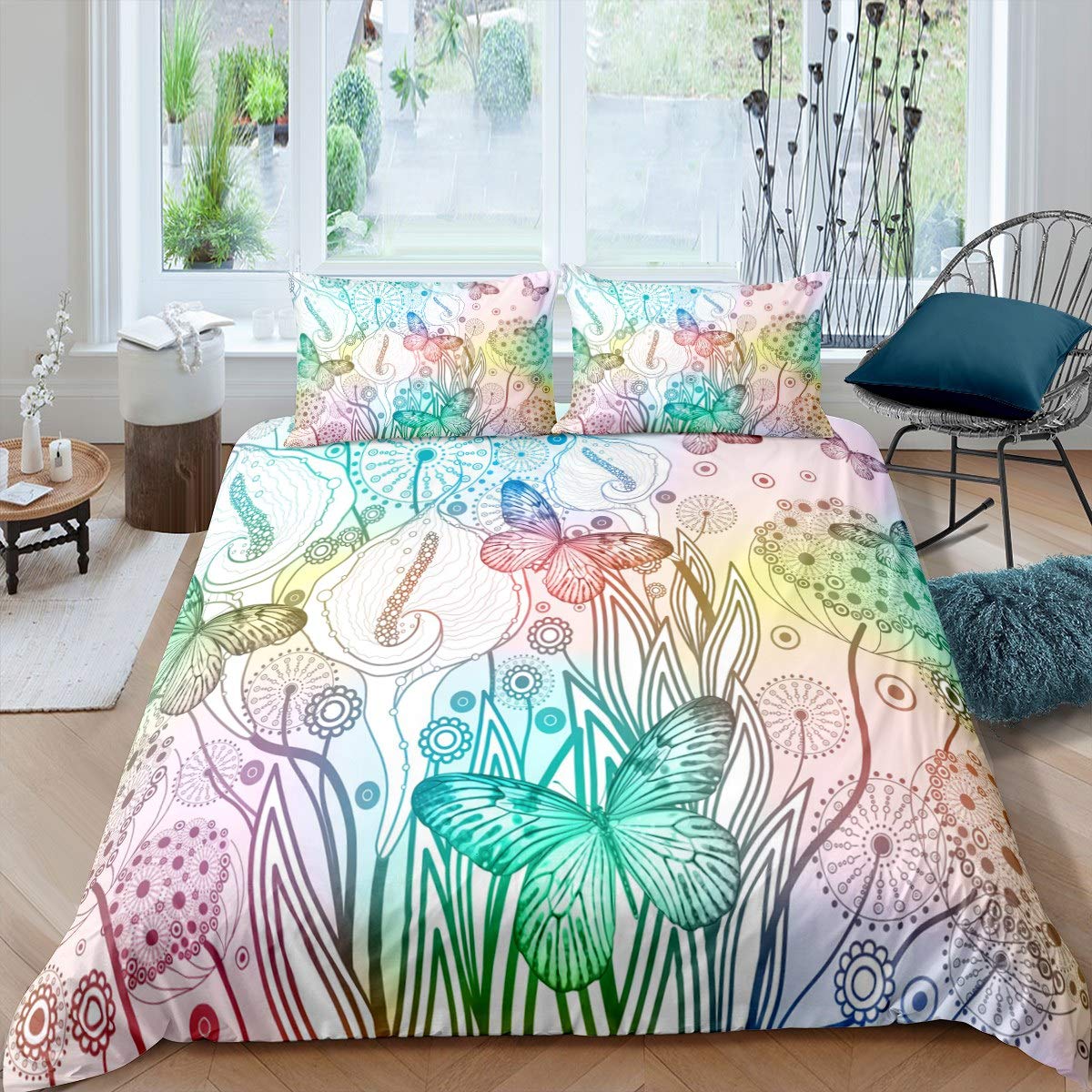 Loussiesd - Juego de cama para niñas, diseño de mariposas, diseño de mariposas