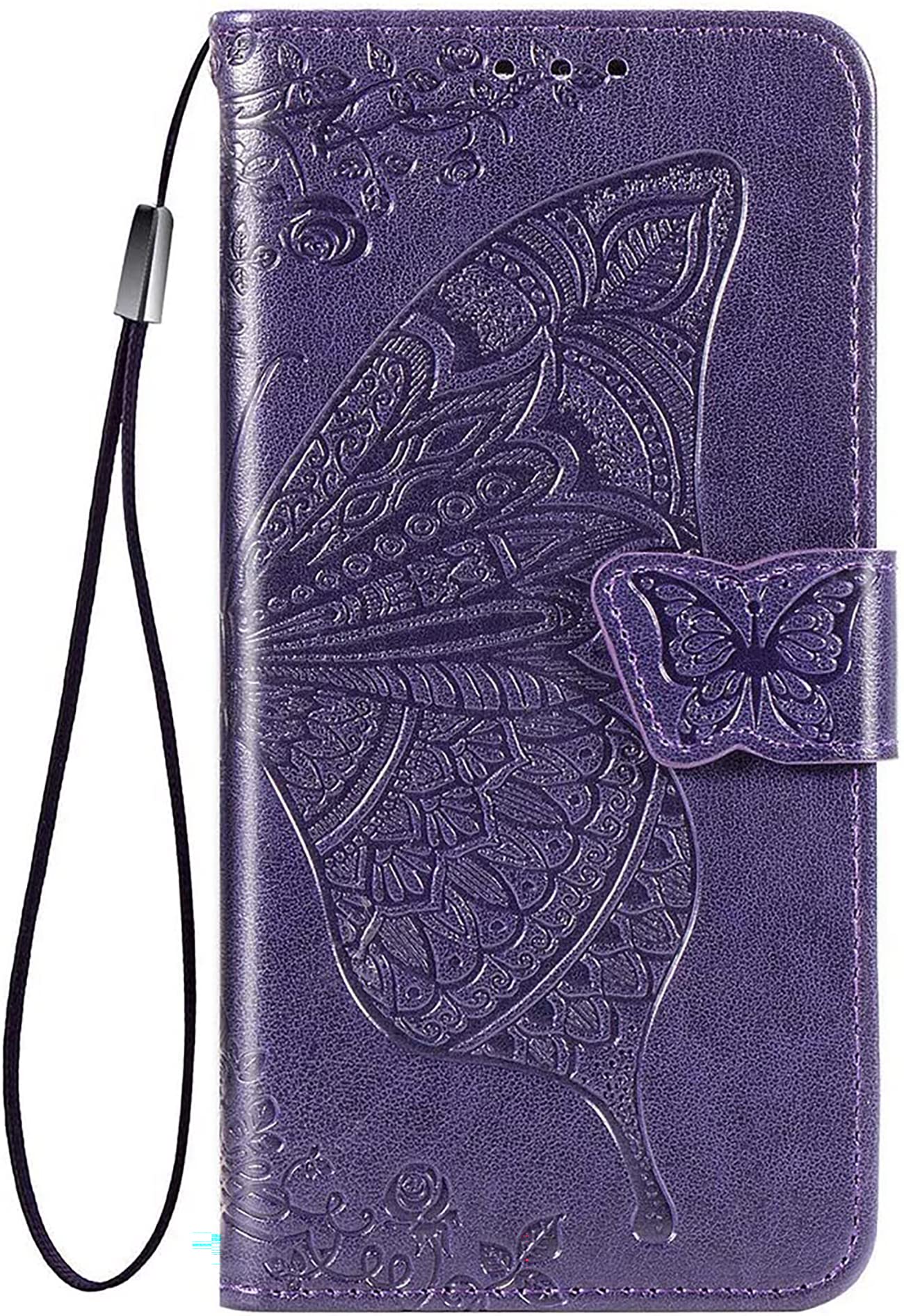 Custodia A Portafoglio Con Farfalle Per Xiaomi Redmi 9T 4G - Cover In Pelle PU Flip Con Slot E Chiusura Magnetica - Viola - 2