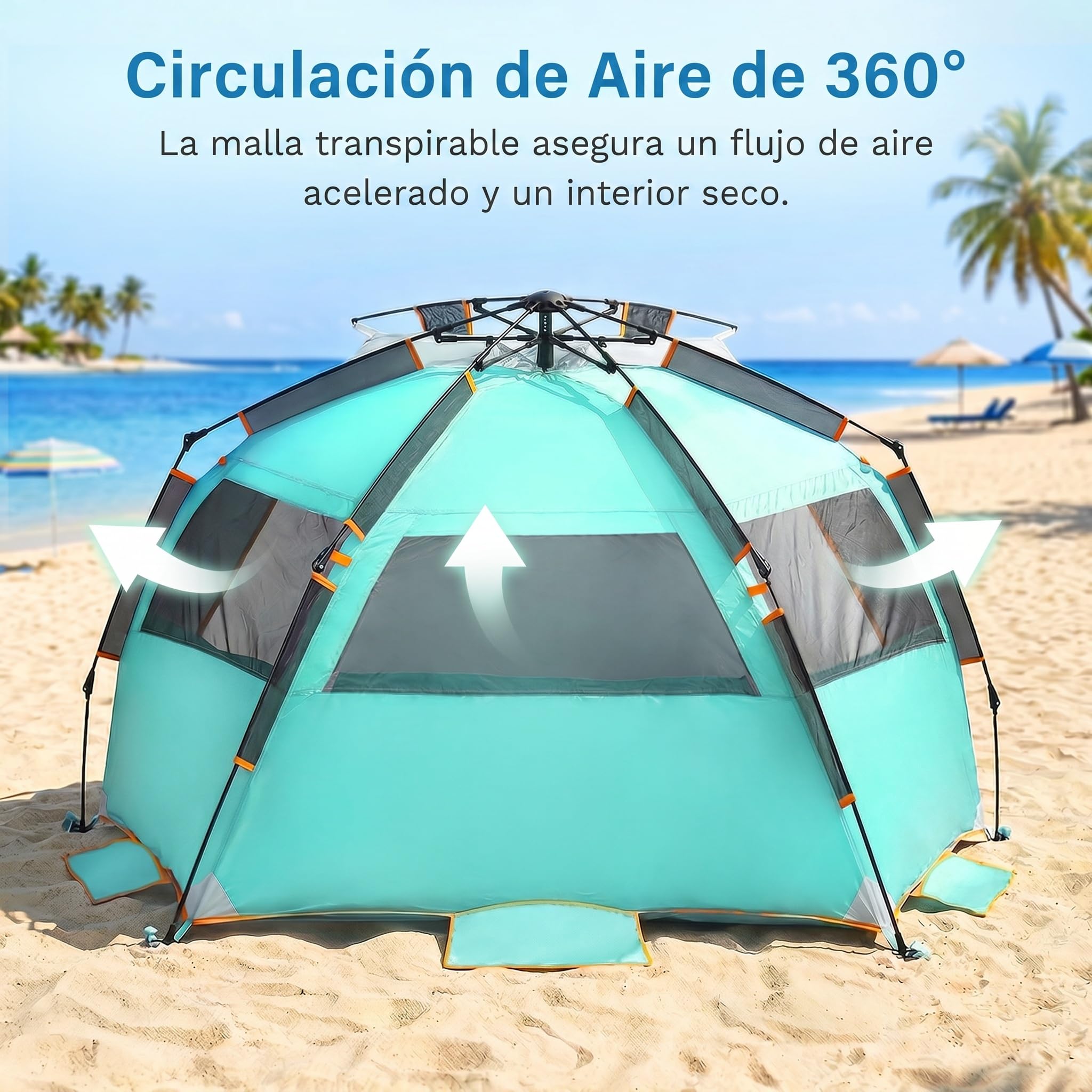Wolfwise Tienda de Playa UPF 50+ para 3-4 Personas, Refugio Playa Portátil con Porche Extensible para Patio Trasero, Parque, Camping, Pesca, 215×115x125cm(85 x45x49 IN), Verde Menta