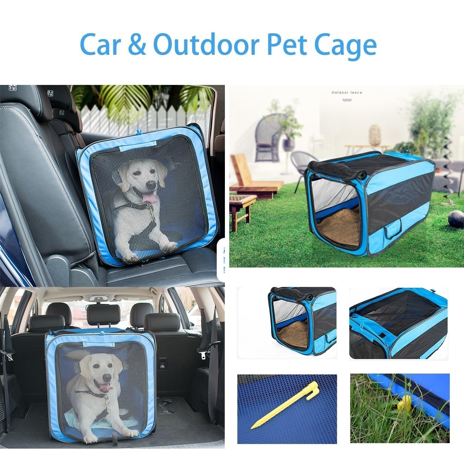 Caja plegable para perros y gatos para coche: caja de transporte para mascotas, viajes, portátil, segura, transpirable, para exteriores, con cinturón de seguridad (azul marino, 70 x 42 x 42 cm)