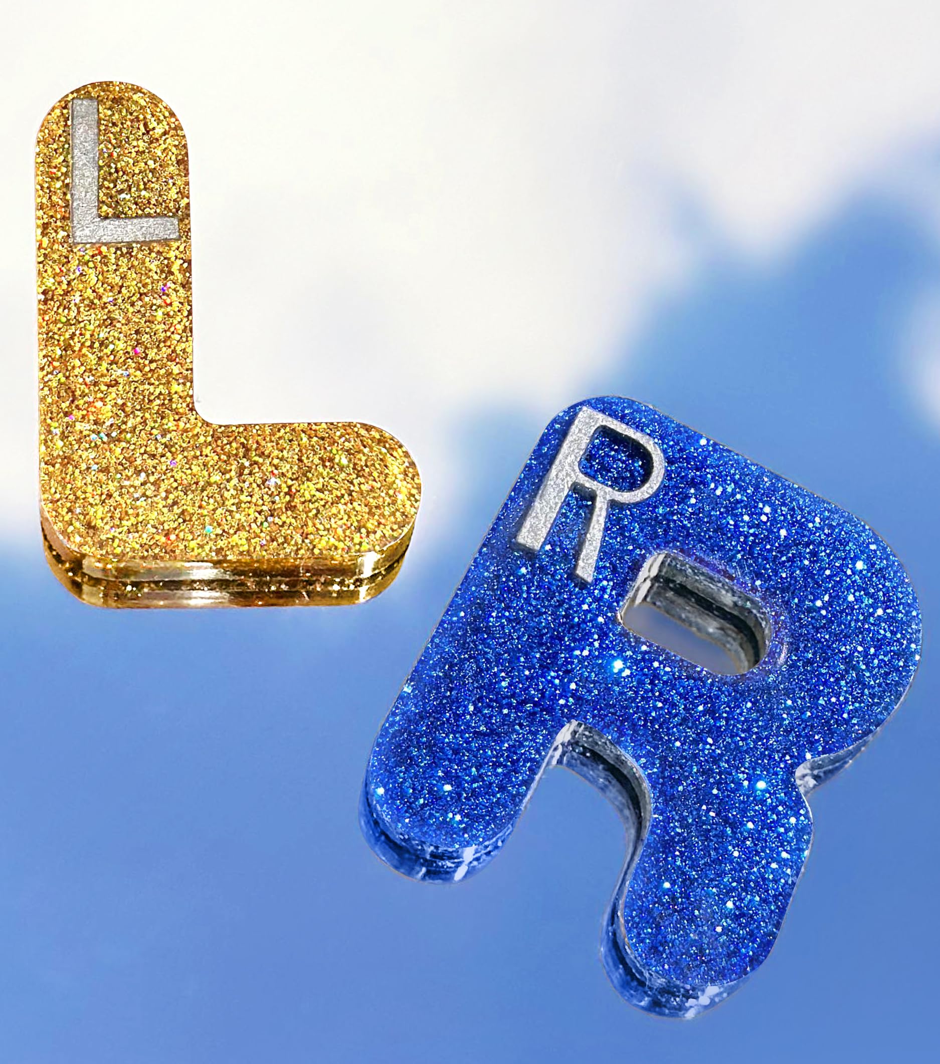Plifal Xray Markers with Lead Initials - Glitter Radiology X-ray Markers in Yellow &amp; Blue "L&amp;R" Letter Shape Include Reusable Adhesive Tapes to Nurse Radiologist Badge Buddy, Easy to Identify