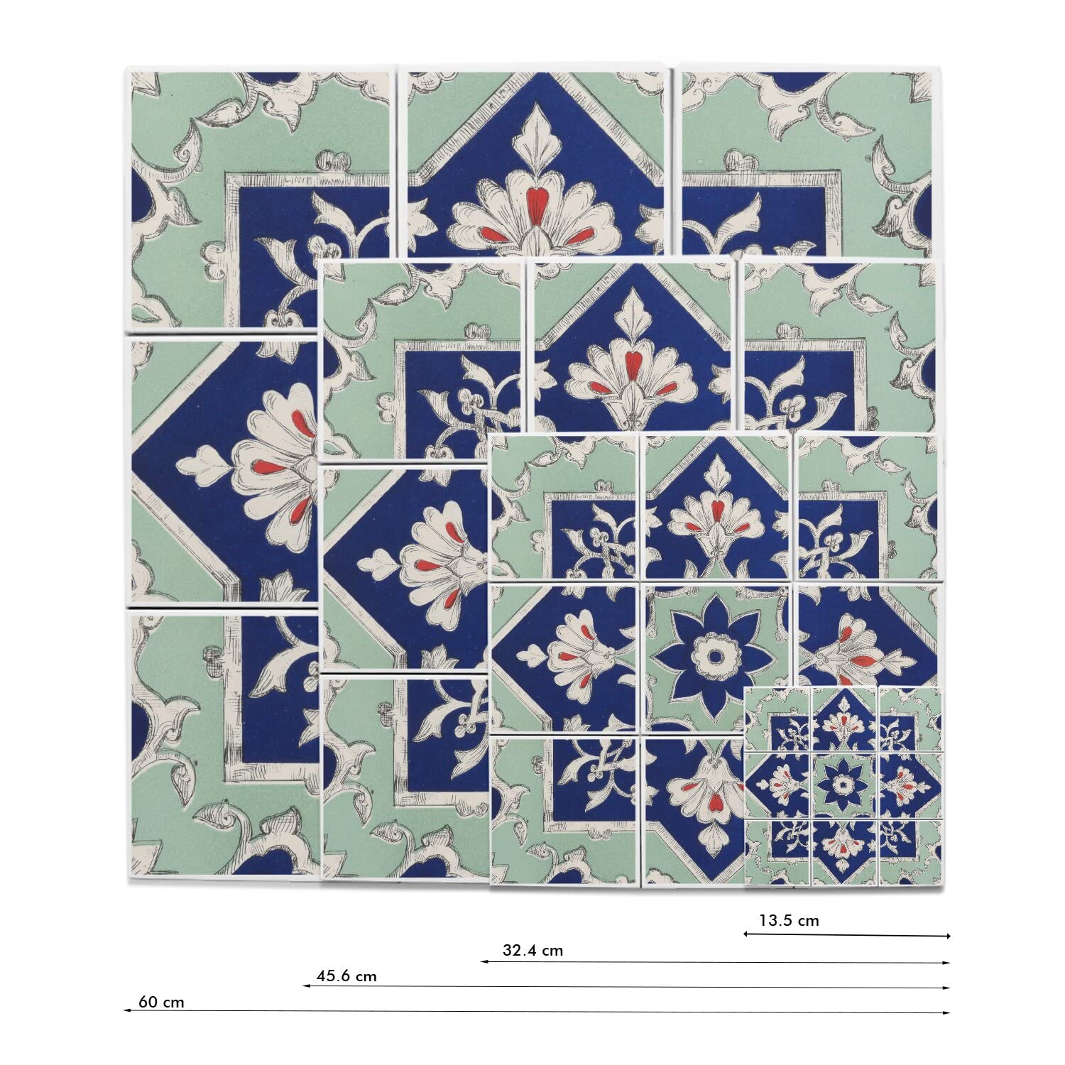 Fabulous Lot x9 Carreaux Céramique Décoratif 20 x 20 cm - Ornement Floral Retro Motif Baroque Art Nouveau (Taille totale 60 x 60cm)