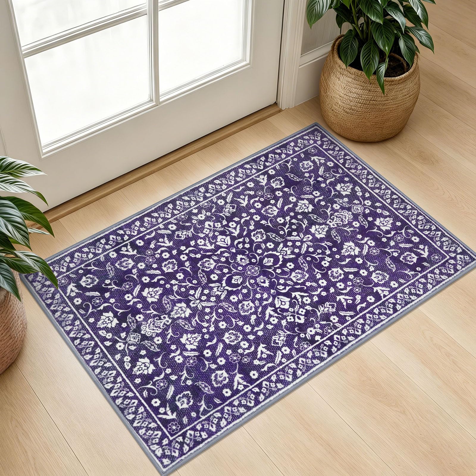 SILOLOOM Vintage Washable Entryway Rug 2x3 Small Area Rug Non Slip Door Mat — image 1