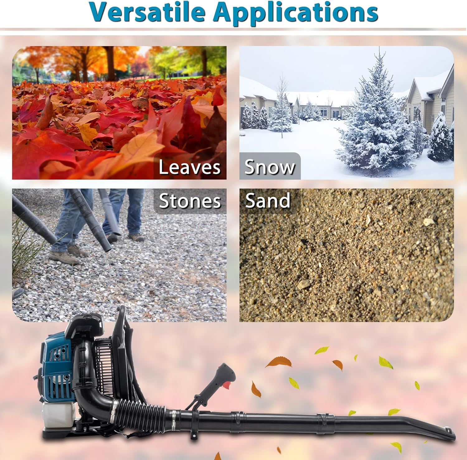Backpack Leaf Blower, Gas Powered Cordless Blower with Ergonomic Harness System, 75.6cc 4 Cycle Engine, 894 CFM, 192MPH, Cleaning Leaves, Snow, Debris and Dust for Lawn Garden Yard